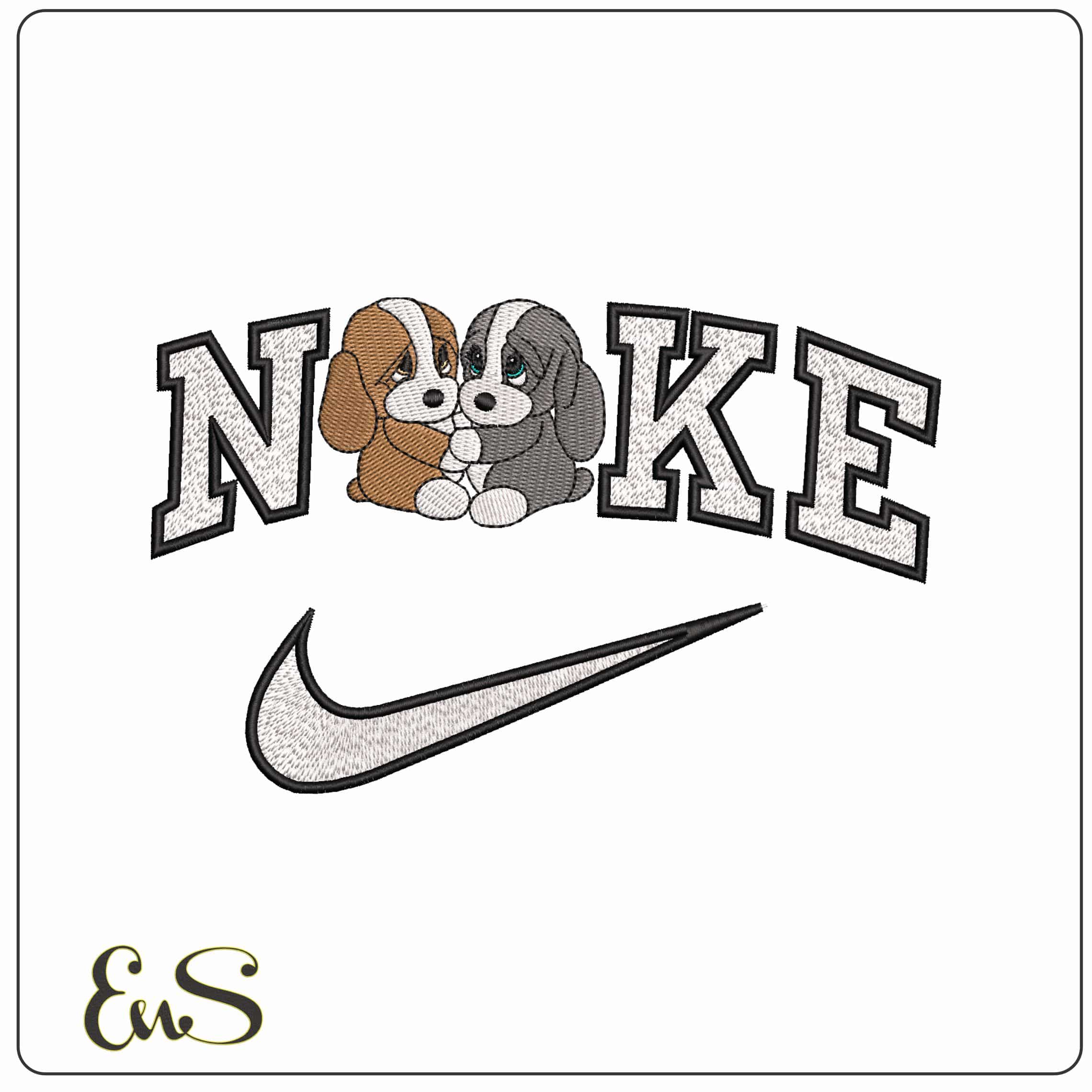Nike Cute Puppies Cuddle  - Elegant embroidery design file - instant download