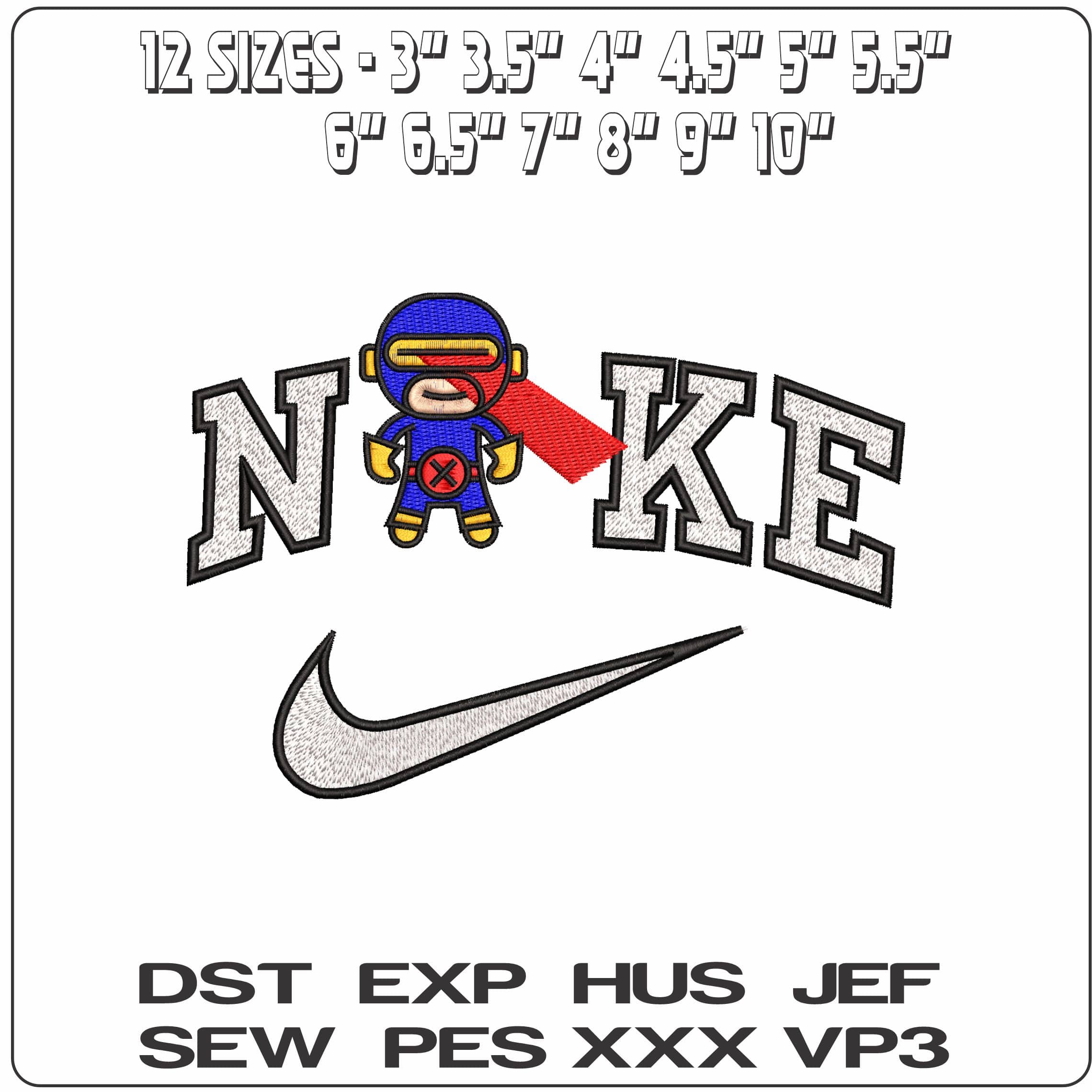 Nike Cyclops X men  - Elegant embroidery design file - instant download — view 2