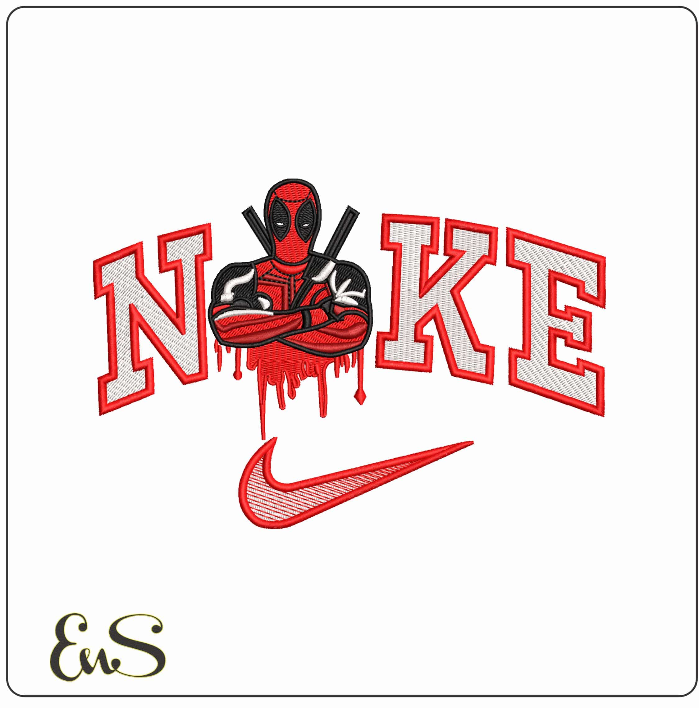 Nike Deadpool  - Elegant embroidery design file - instant download