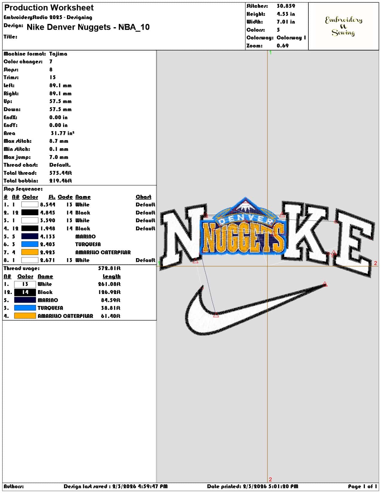 Nike Denver Nuggets NBA  - Elegant embroidery design file - instant download — view 3
