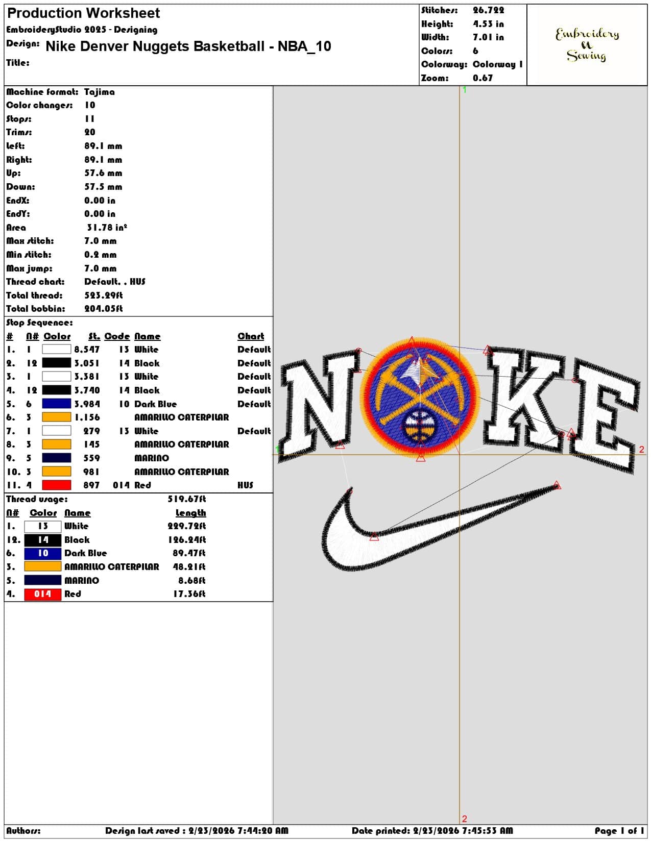 Nike Denver Nuggets Basketball NBA  - Elegant embroidery design file - instant download — view 3