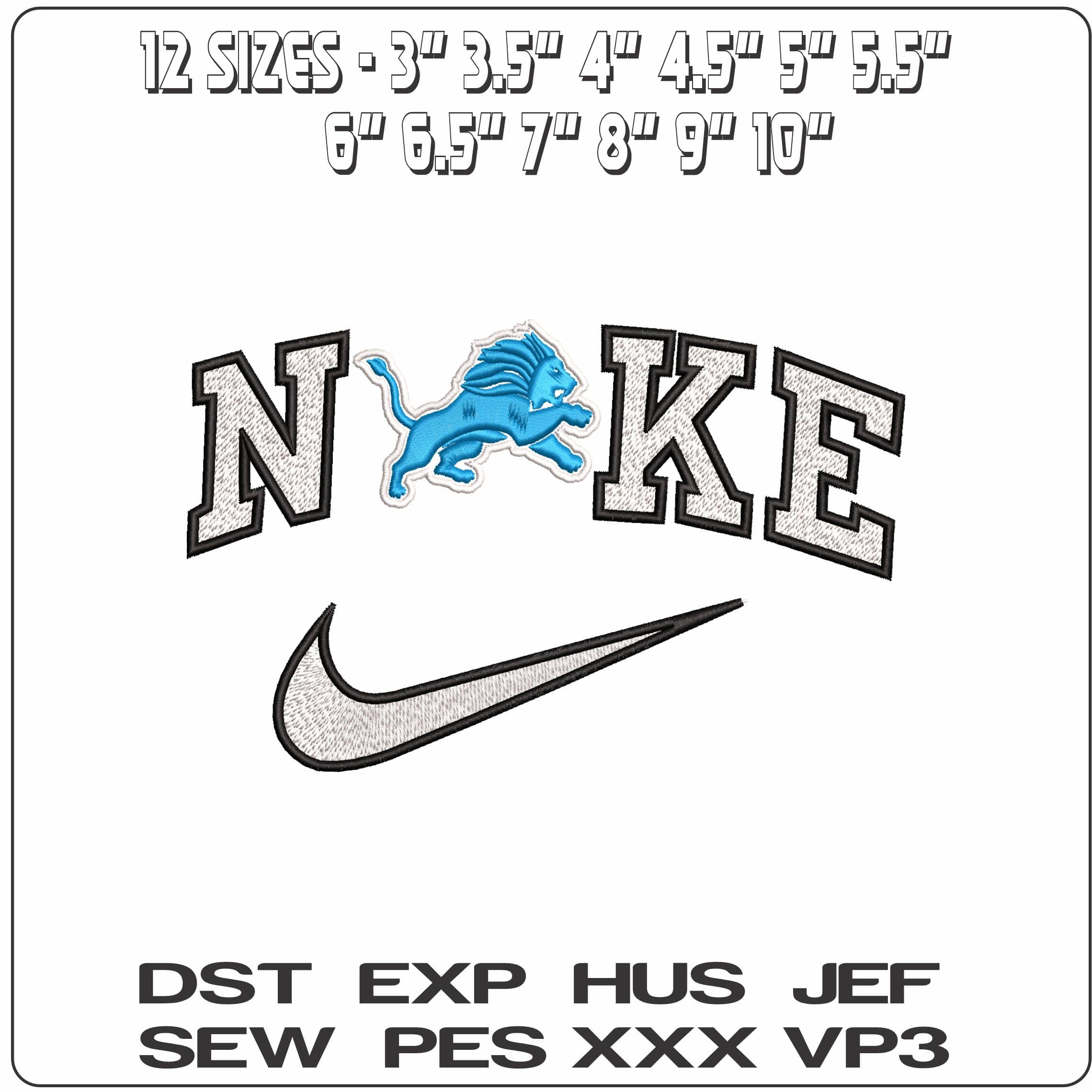 Nike Detriot Lions NFL  - Elegant embroidery design file - instant download — view 2