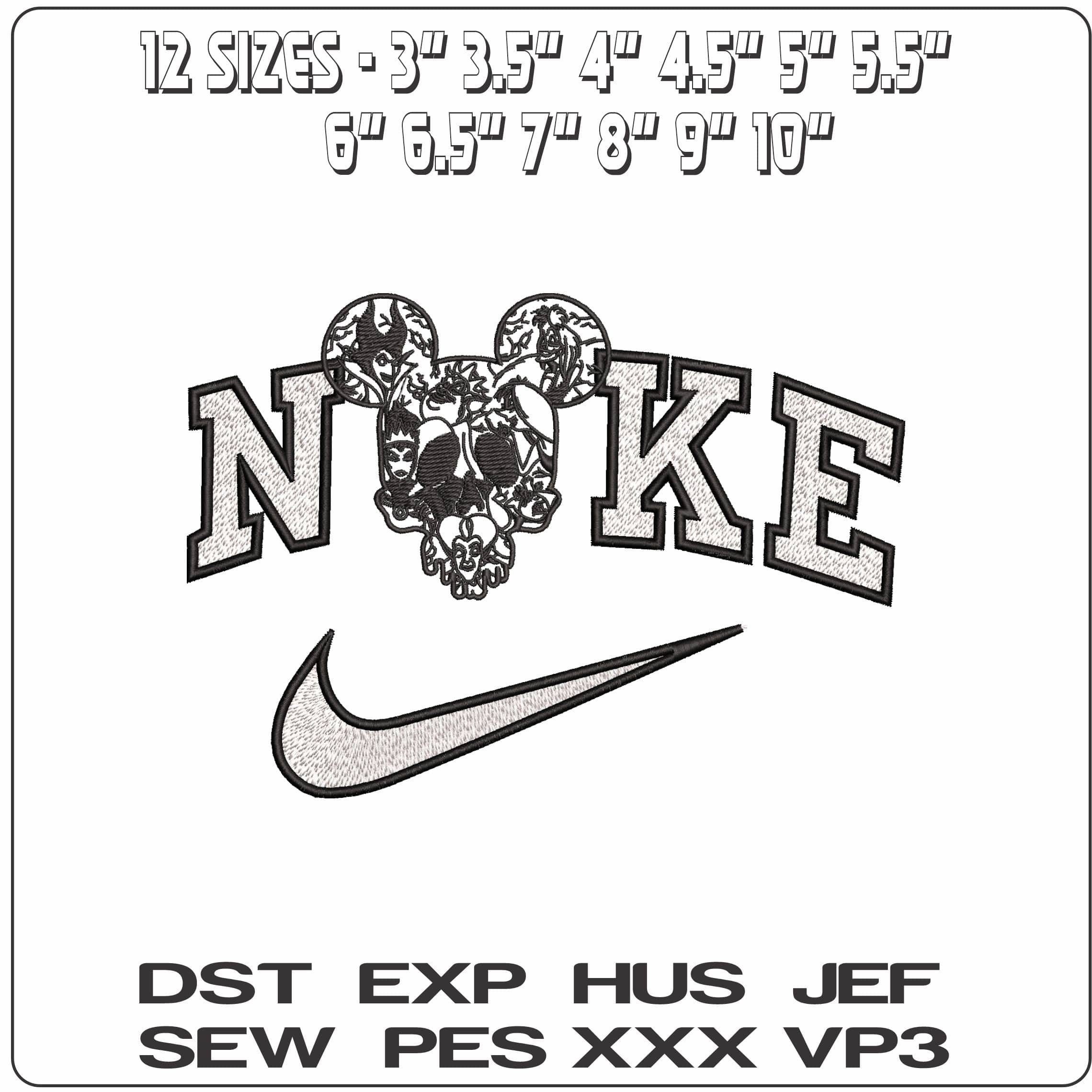 Nike Disney Villaness in skeleton Mickey mouse head  - Elegant embroidery design file - instant download — view 2