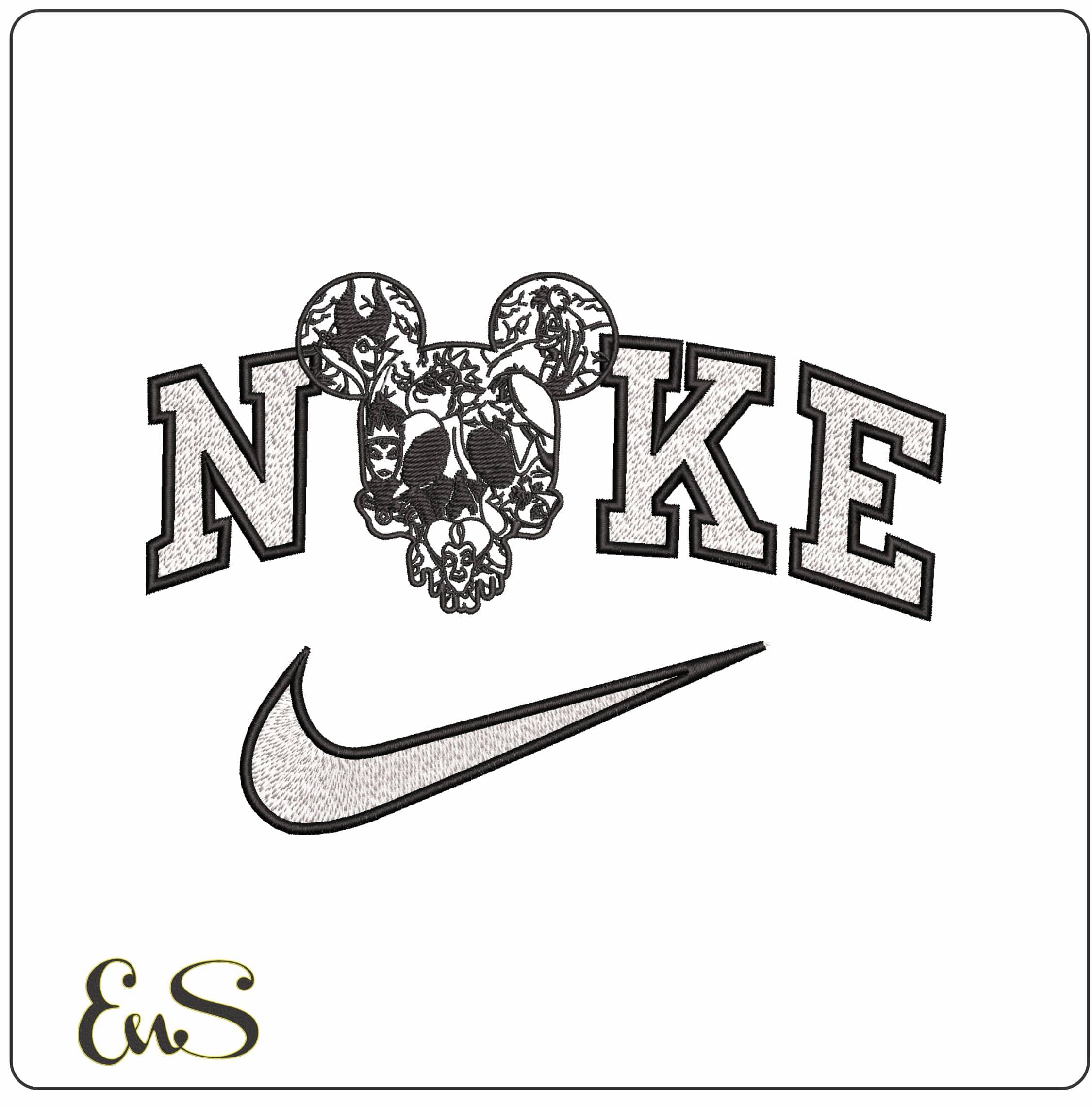 Nike Disney Villaness in skeleton Mickey mouse head  - Elegant embroidery design file - instant download