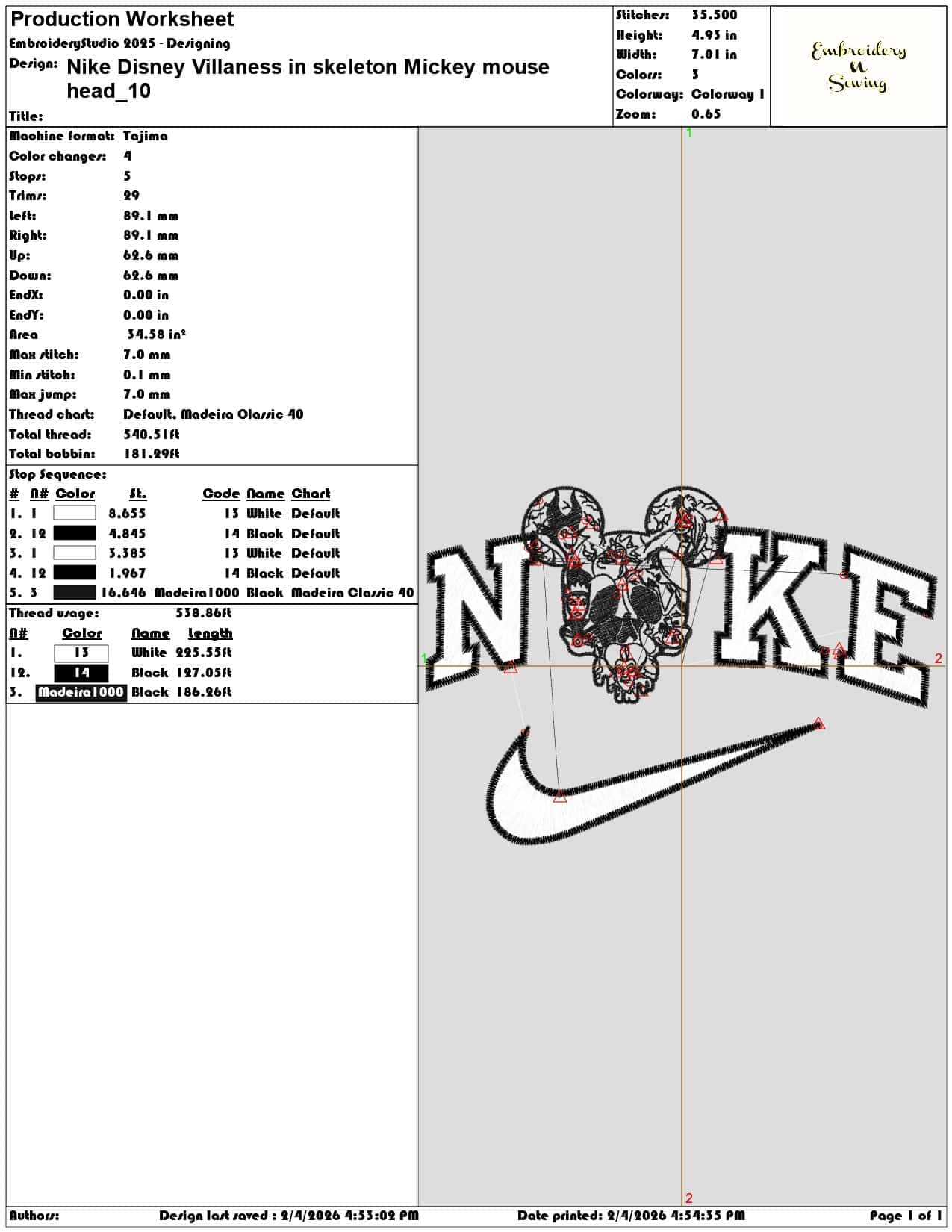 Nike Disney Villaness in skeleton Mickey mouse head  - Elegant embroidery design file - instant download — view 3