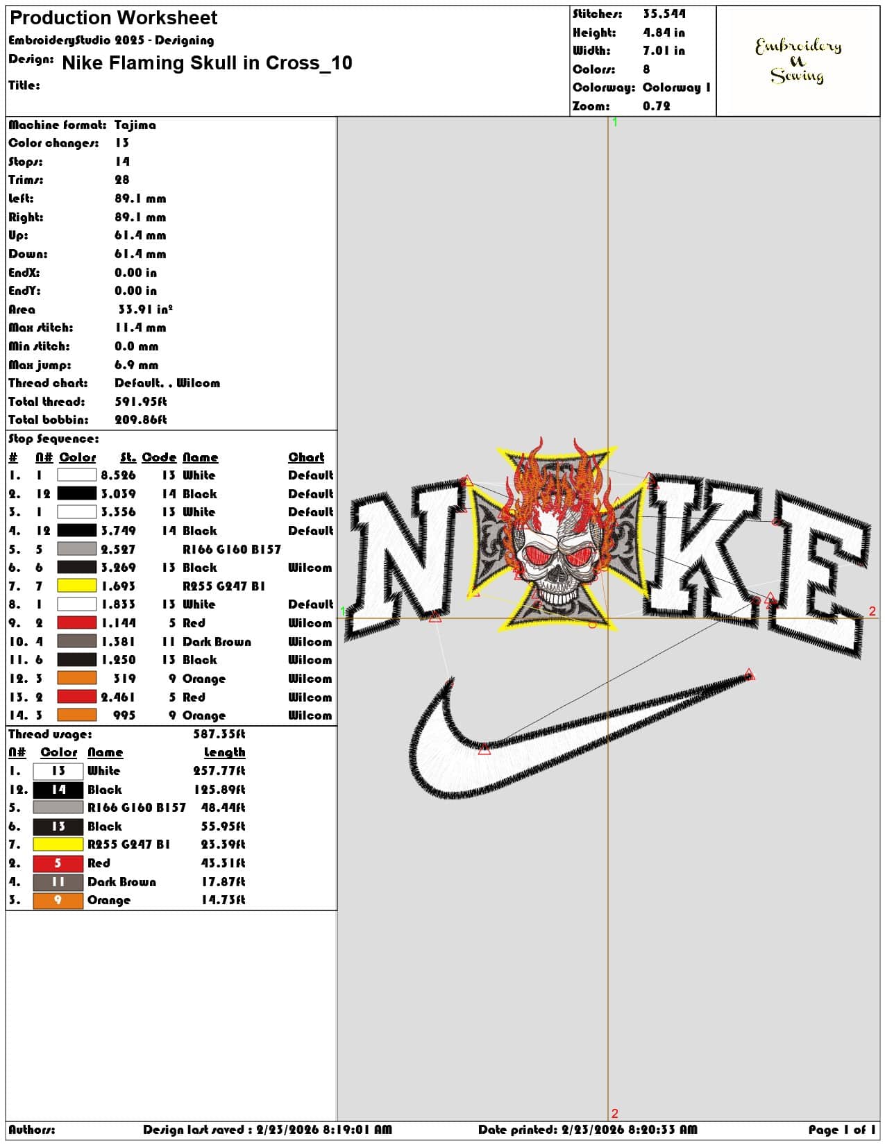 Nike Flaming Skull in Cross   - Elegant embroidery design file-instant download — view 3