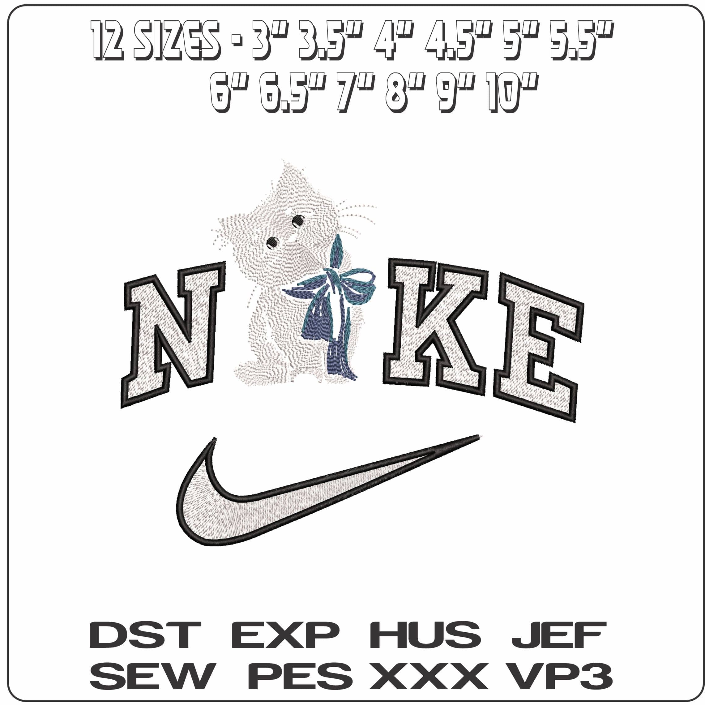 Nike Fluffy Cat with Bow   - Elegant embroidery design file-instant download — view 2