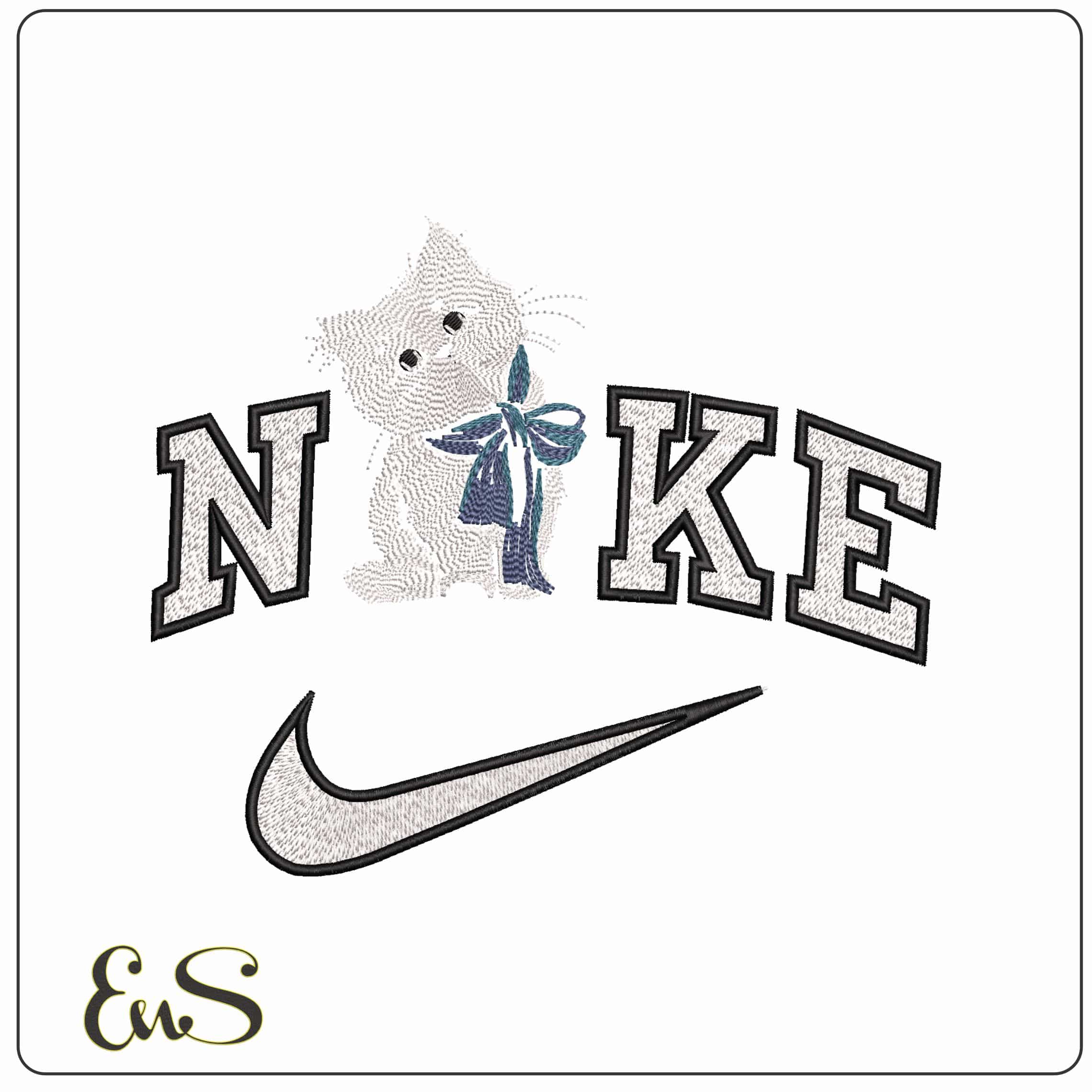 Nike Fluffy Cat with Bow   - Elegant embroidery design file-instant download