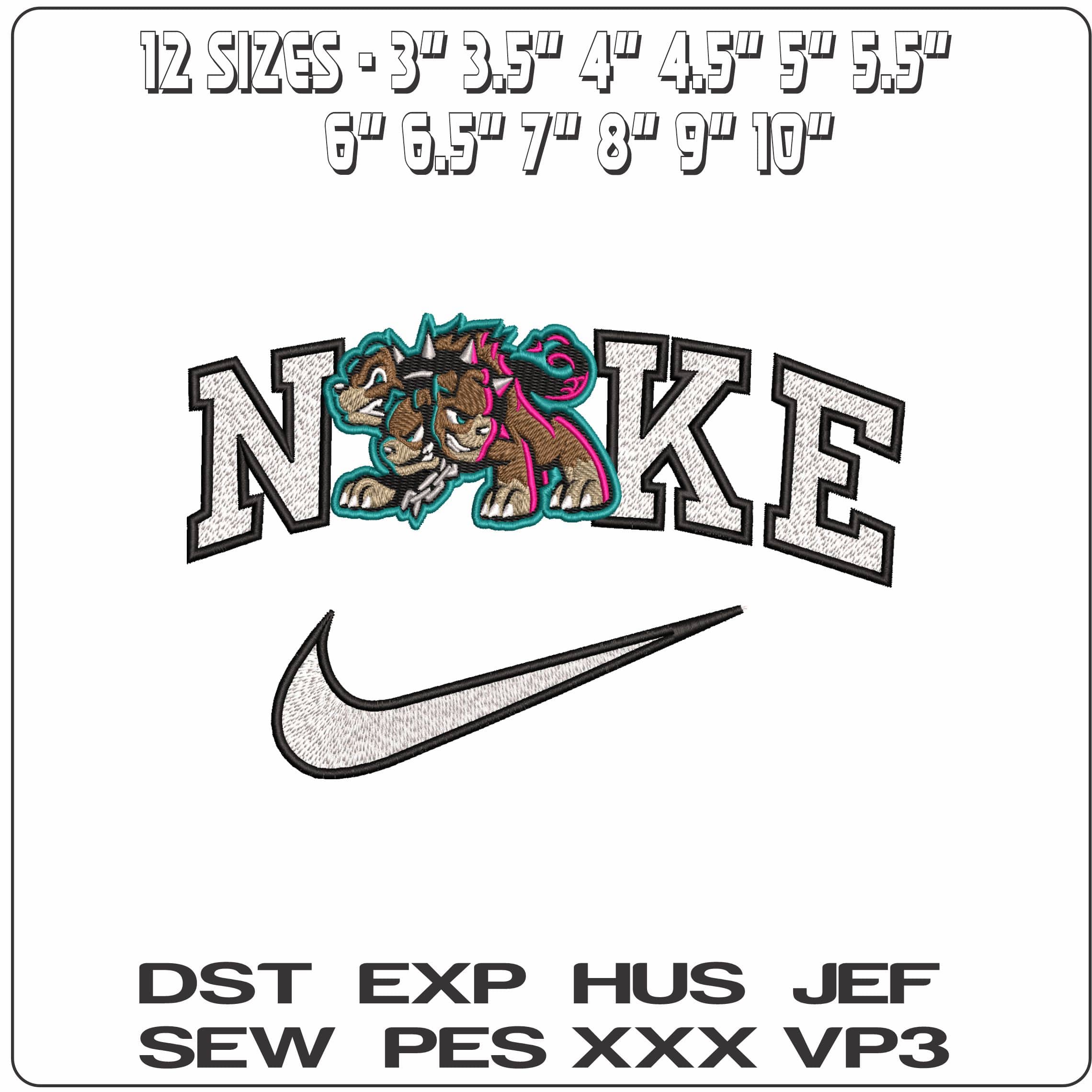 Nike Fluffy the 3 Headed Dog Cerberus   - Elegant embroidery design file-instant download — view 2