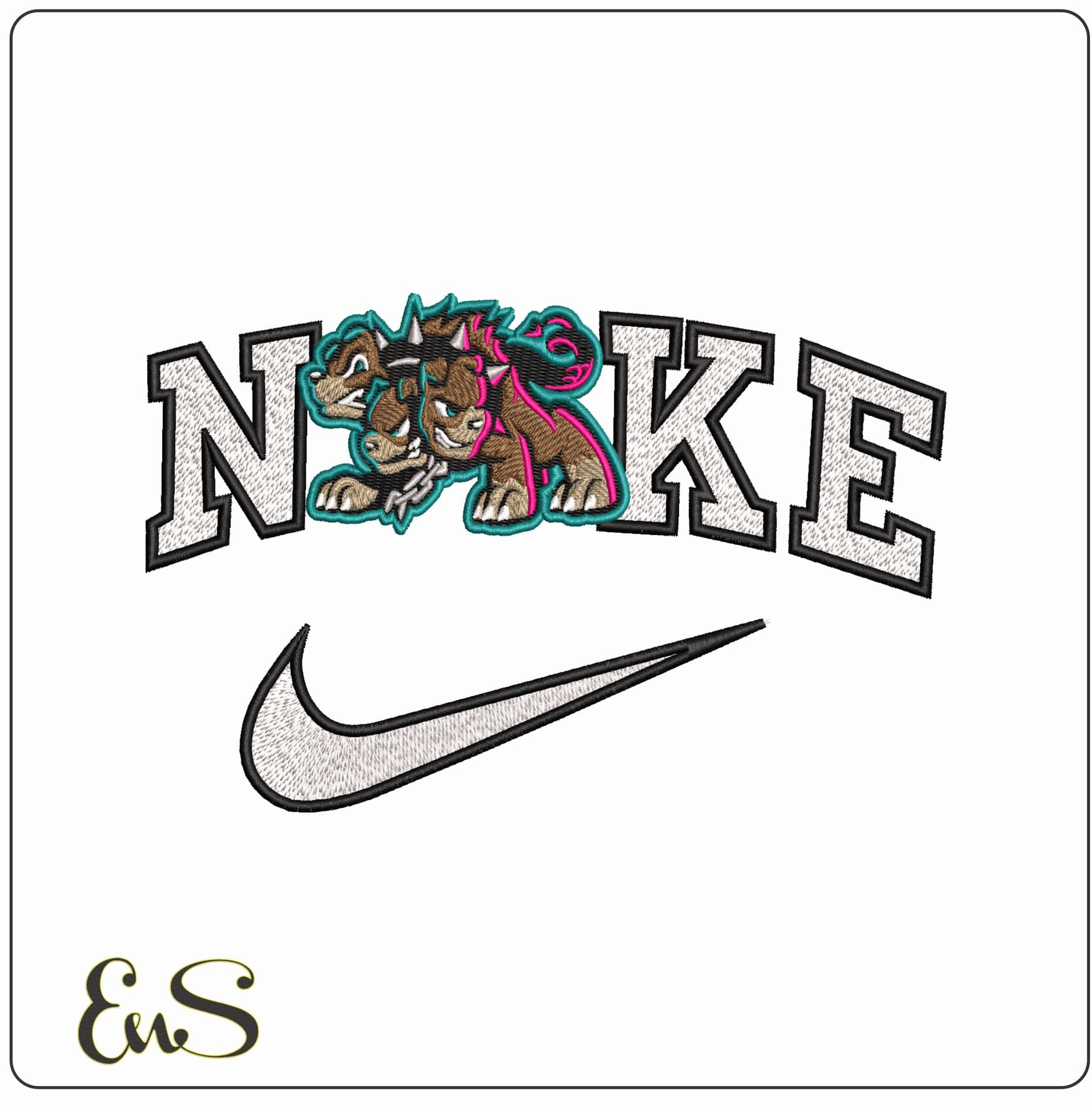 Nike Fluffy the 3 Headed Dog Cerberus   - Elegant embroidery design file-instant download