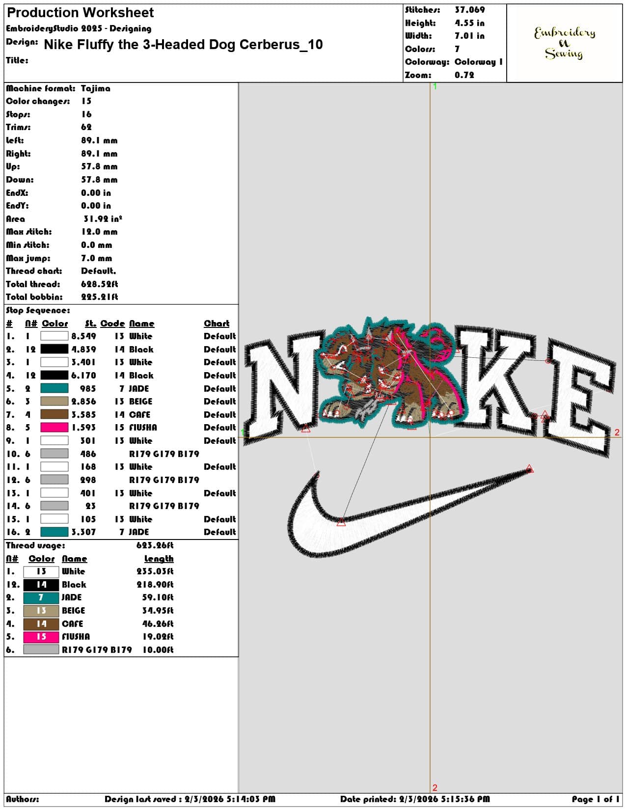 Nike Fluffy the 3 Headed Dog Cerberus   - Elegant embroidery design file-instant download — view 3