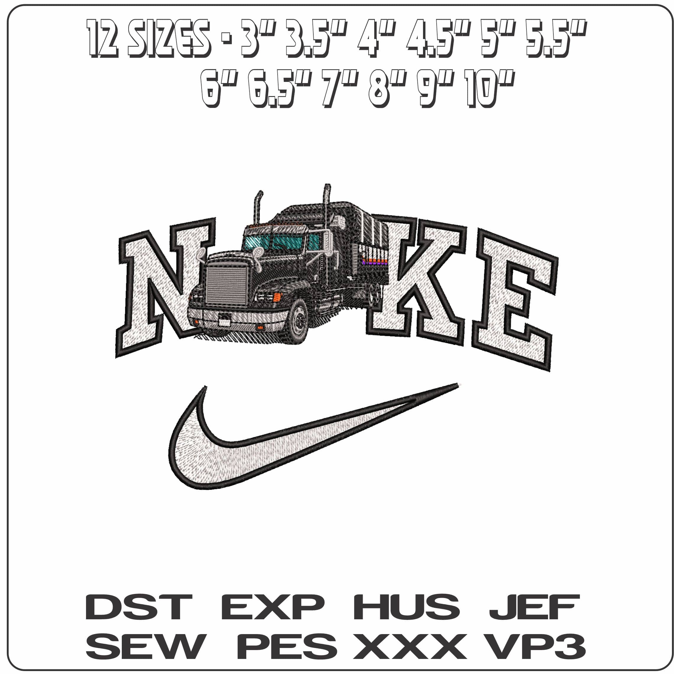 Nike Freightliner Truck Black with Trailer   - Elegant embroidery design file-instant download — view 2
