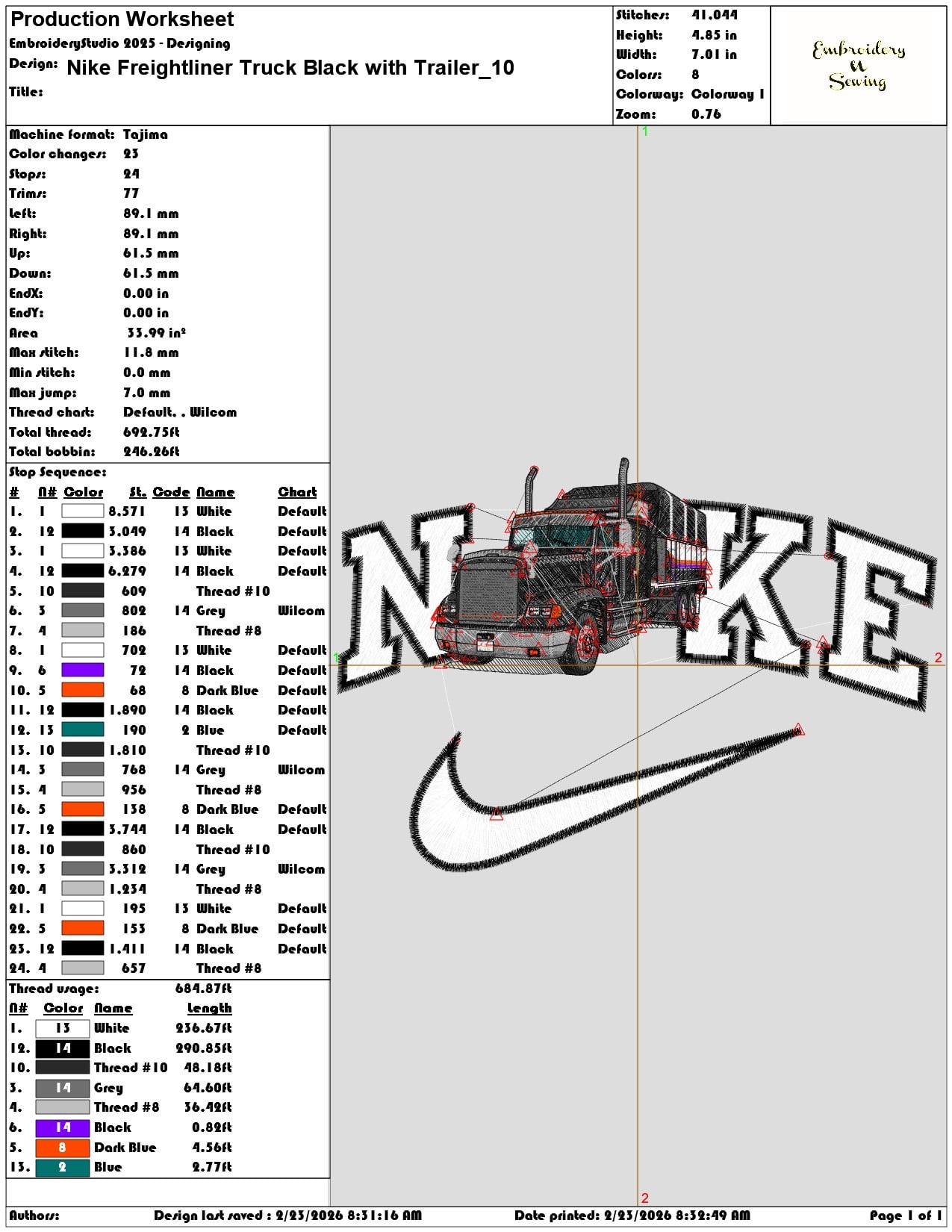 Nike Freightliner Truck Black with Trailer   - Elegant embroidery design file-instant download — view 3
