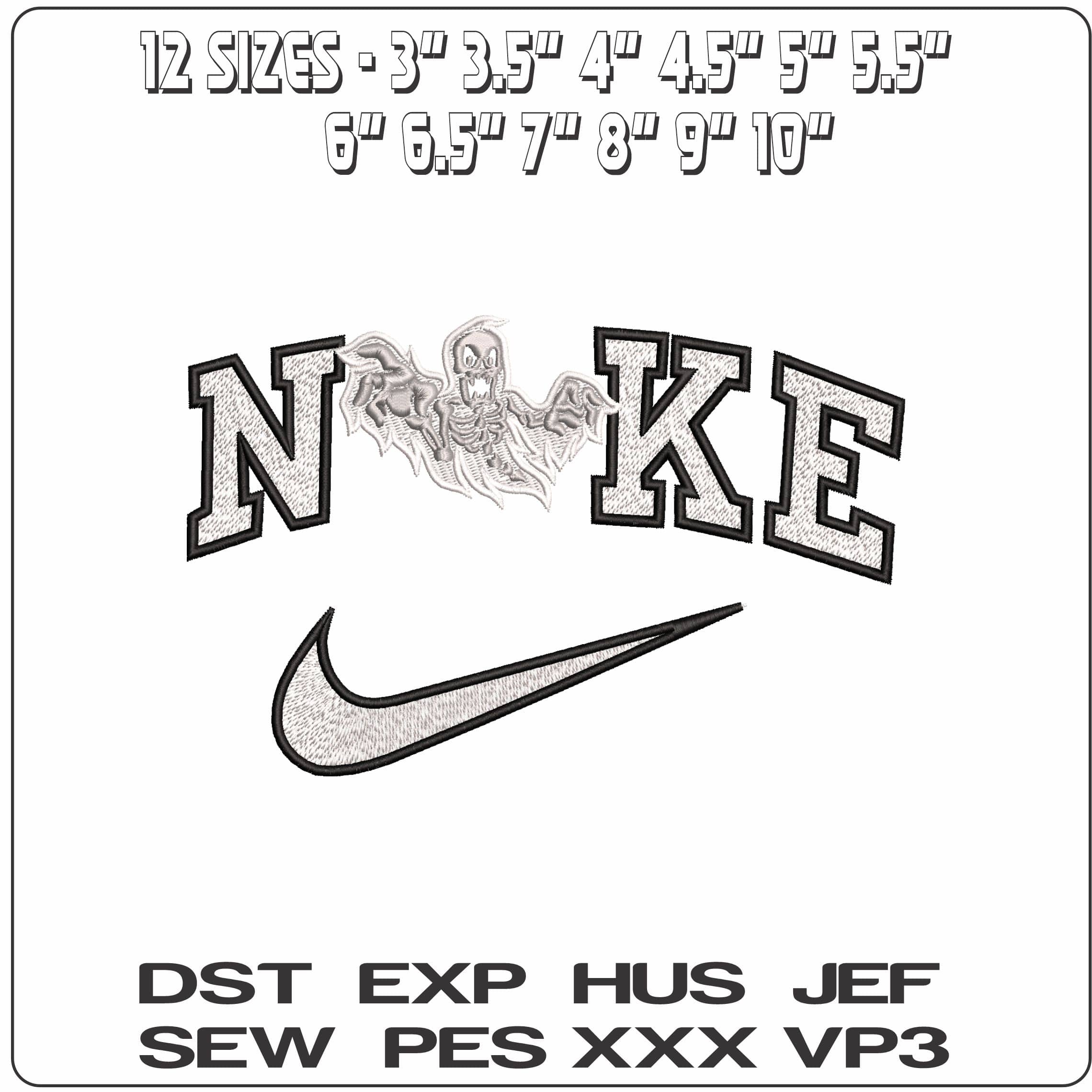 Nike Ghost Skull Skeleton Screaming  - Elegant embroidery design file-instant download — view 2