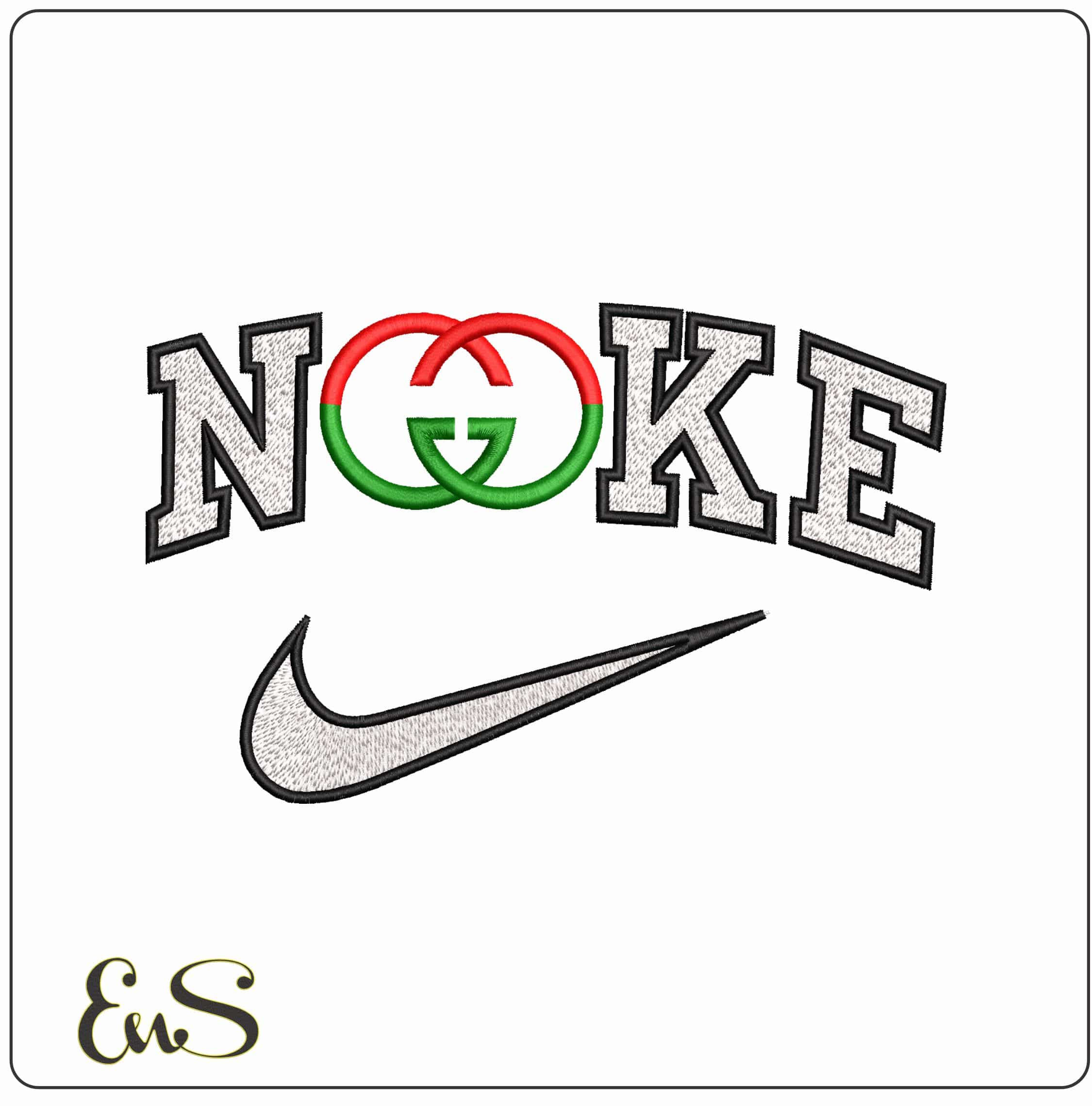 Nike Green And Red GG Gucci Logo  - Elegant embroidery design file-instant download