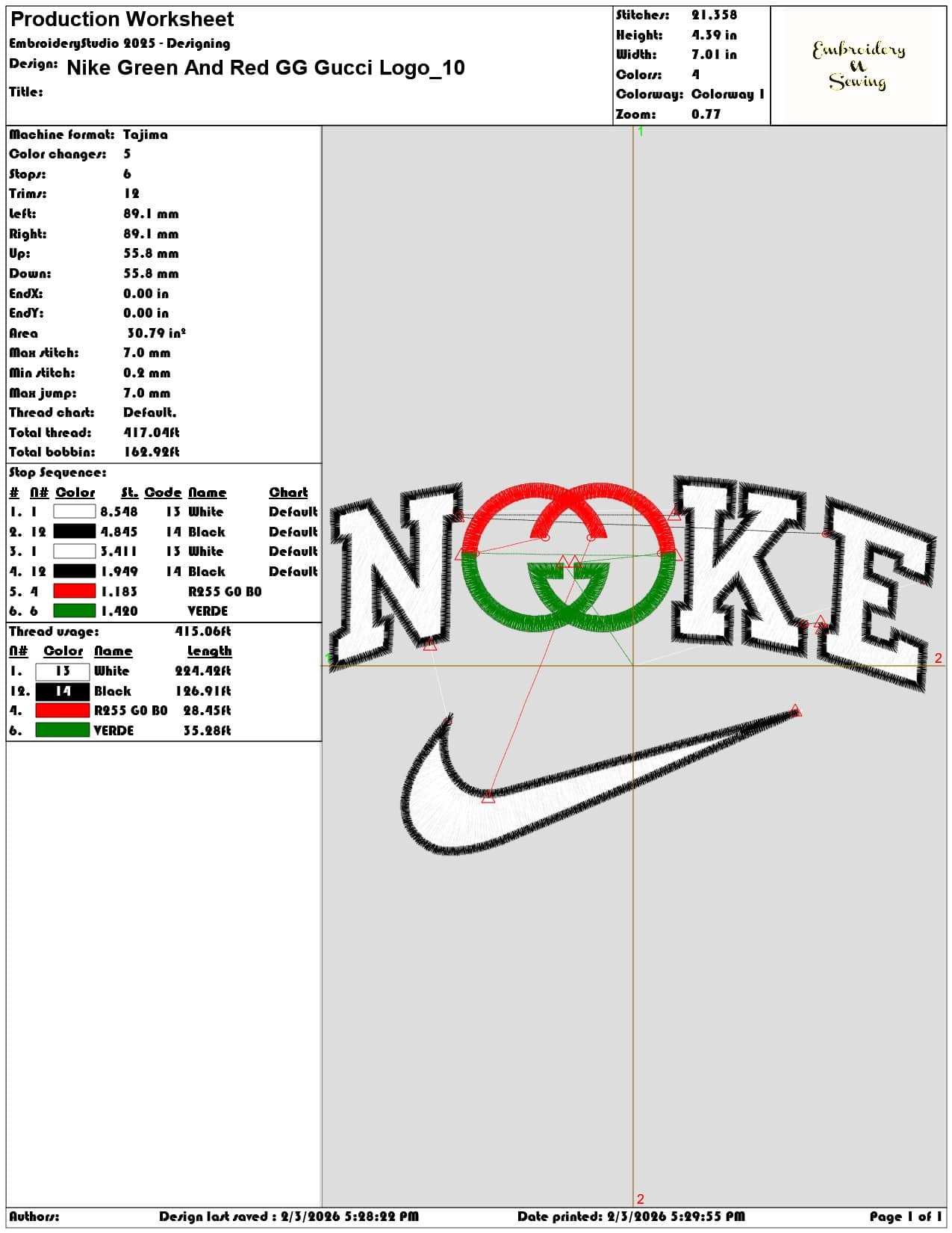 Nike Green And Red GG Gucci Logo  - Elegant embroidery design file-instant download — view 3