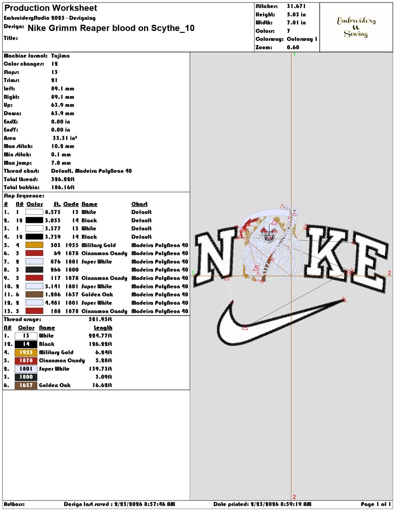 Nike Grimm Reaper blood on Scythe  - Elegant embroidery design file-instant download — view 3