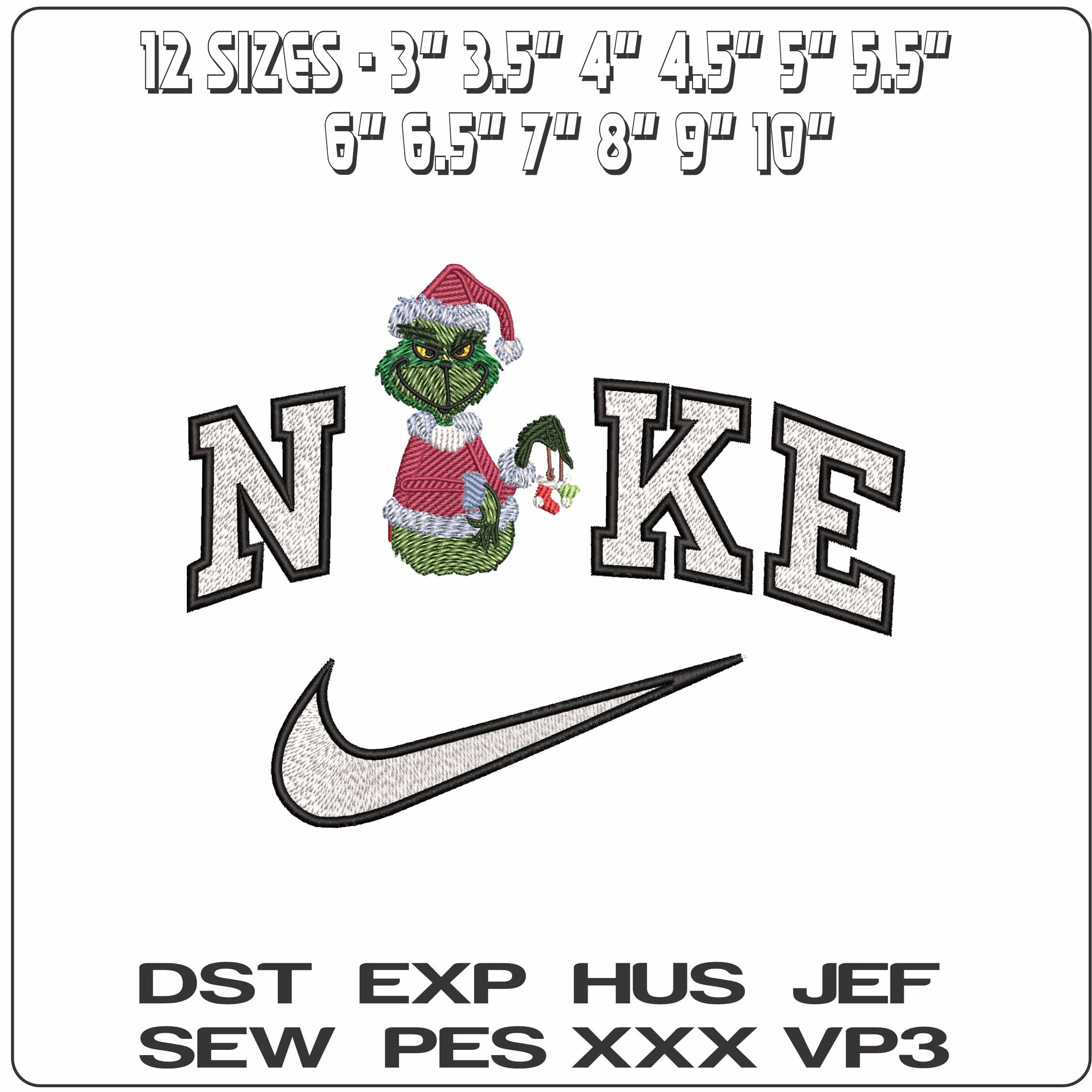 Nike Grinch with stocking  - Elegant embroidery design file-instant download — view 2