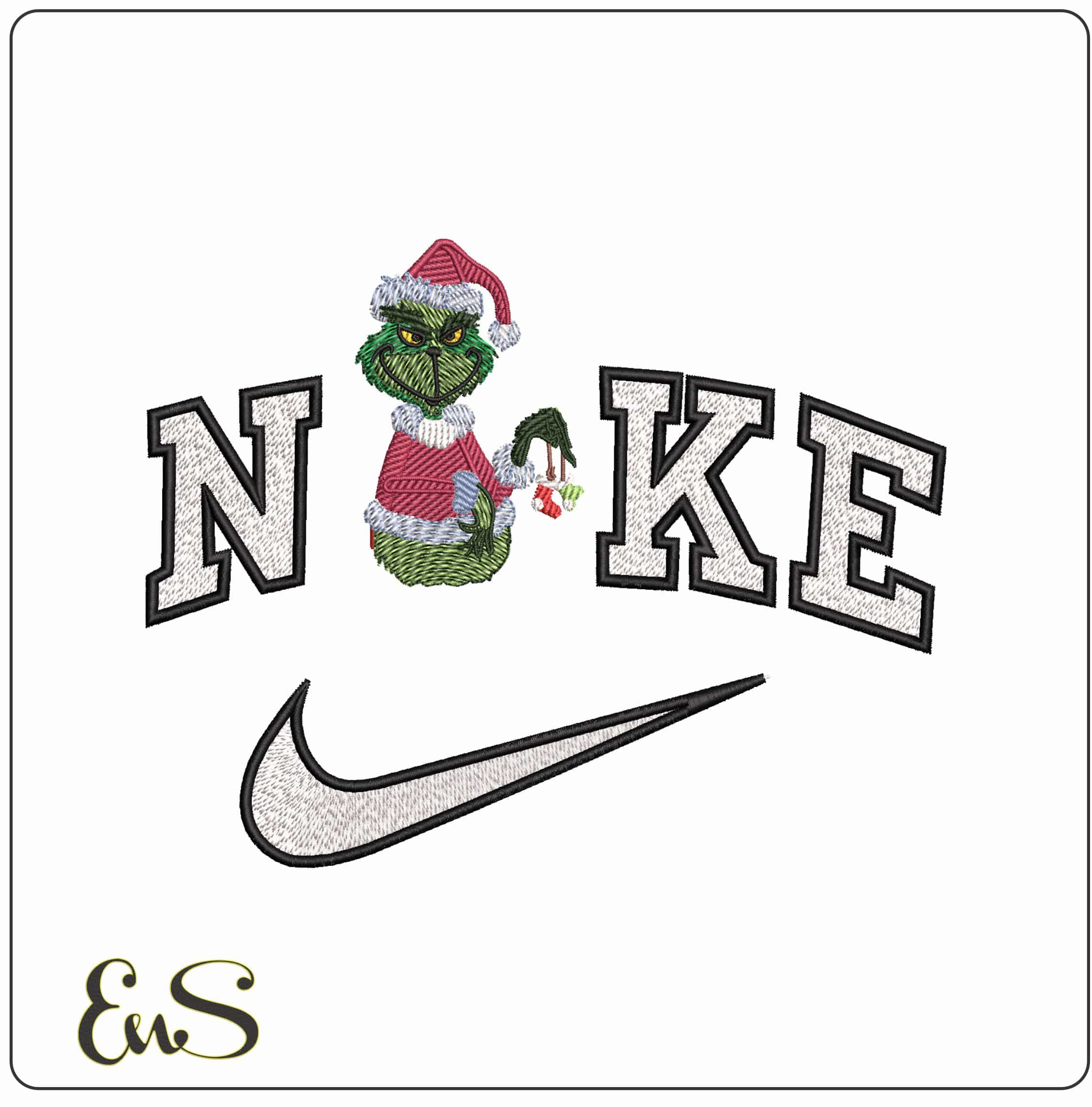 Nike Grinch with stocking  - Elegant embroidery design file-instant download
