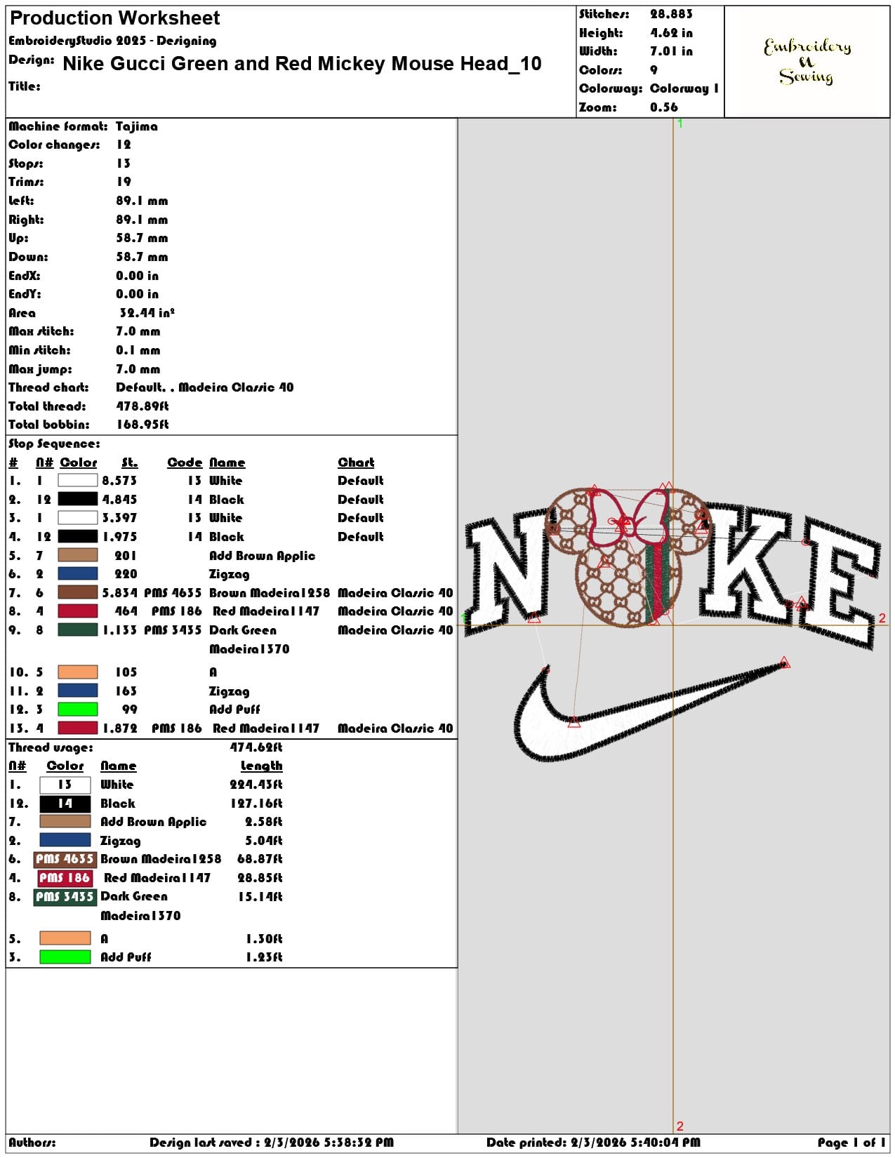 Nike Gucci Green and Red Mickey Mouse Head  - Elegant embroidery design file-instant download — view 3