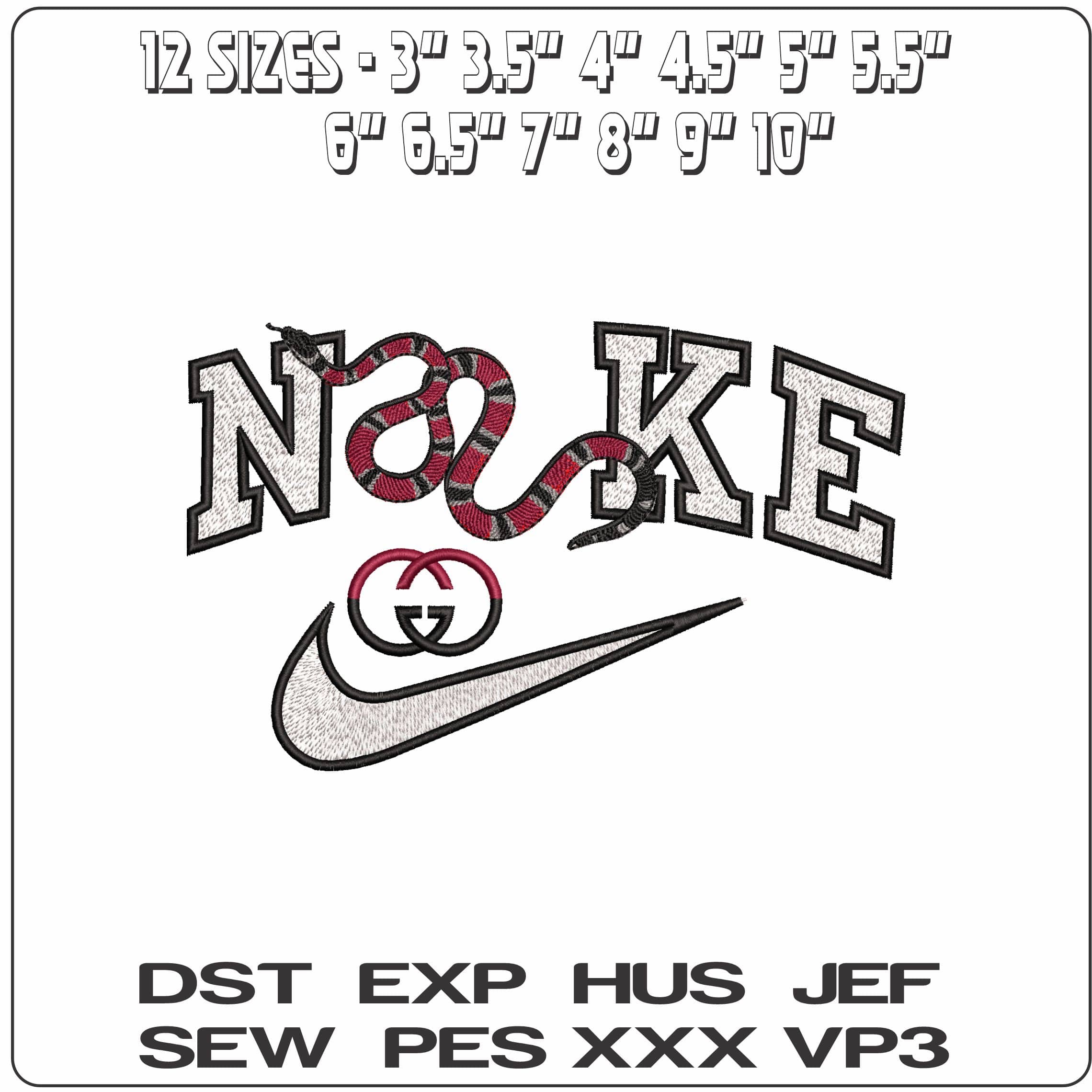 Nike Gucci Snake Black White Red Logo  - Elegant embroidery design file-instant download — view 2