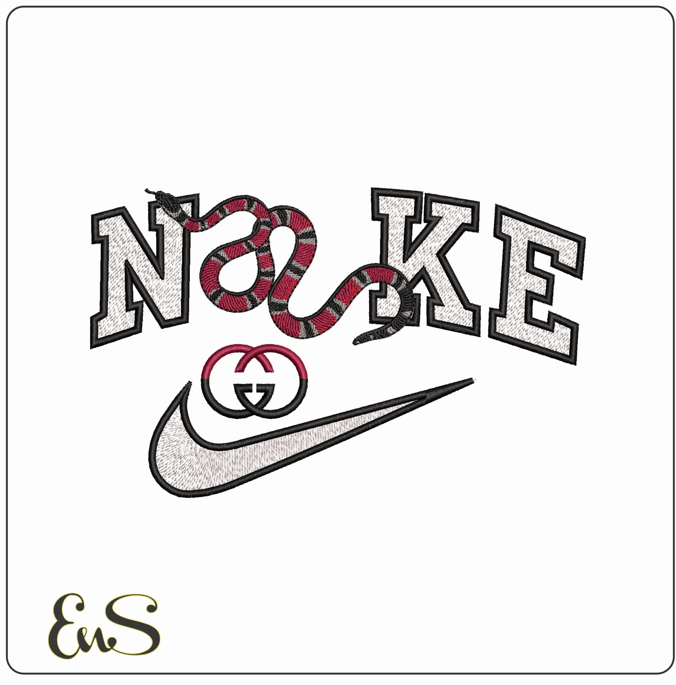 Nike Gucci Snake Black White Red Logo  - Elegant embroidery design file-instant download
