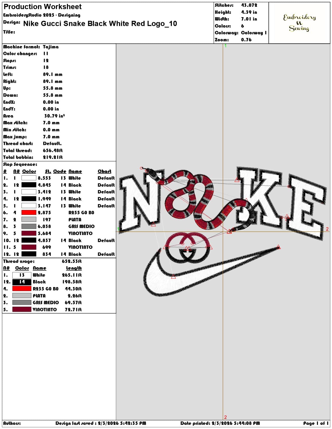 Nike Gucci Snake Black White Red Logo  - Elegant embroidery design file-instant download — view 3