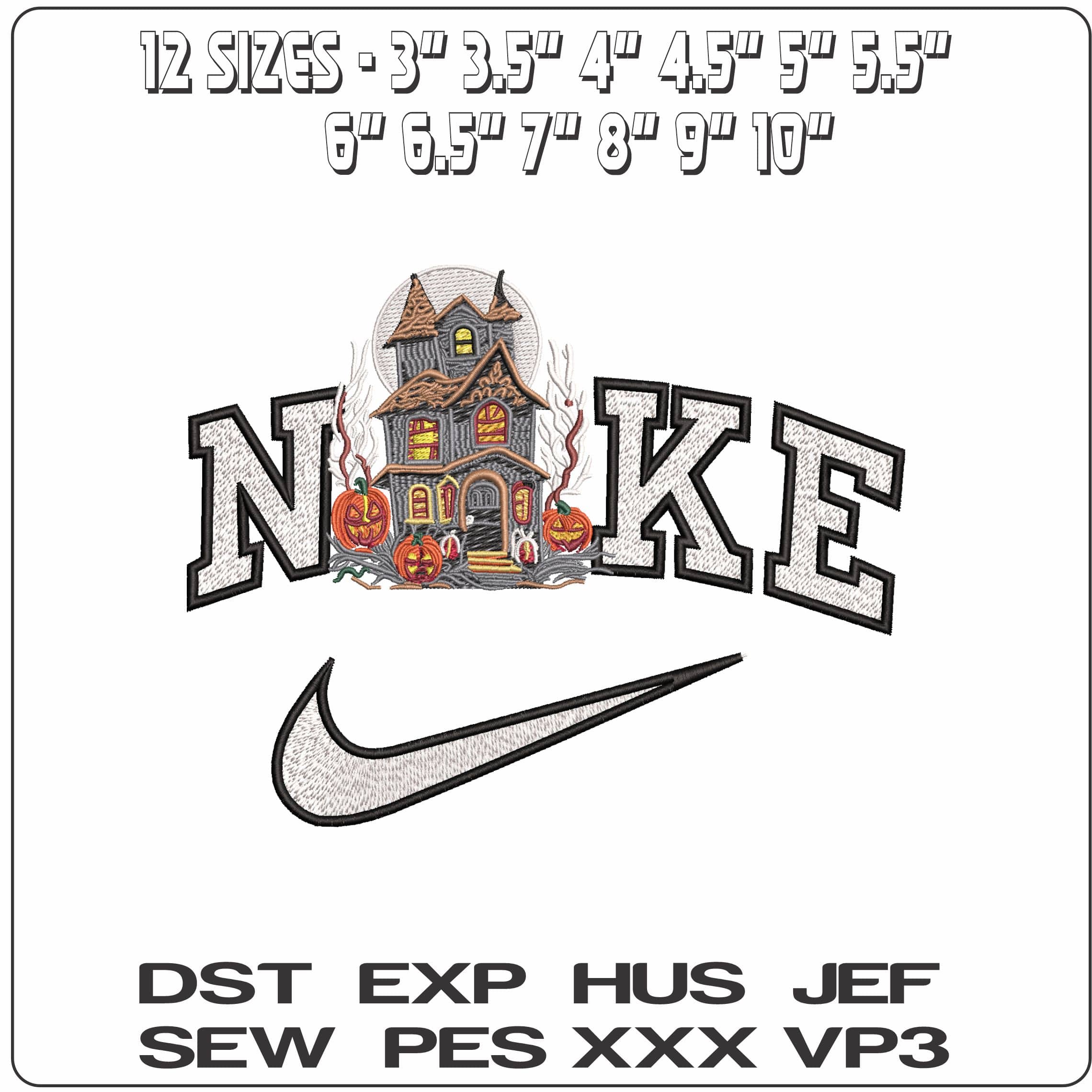 Nike Halloween Haunted House  - Elegant embroidery design file-instant download — view 2