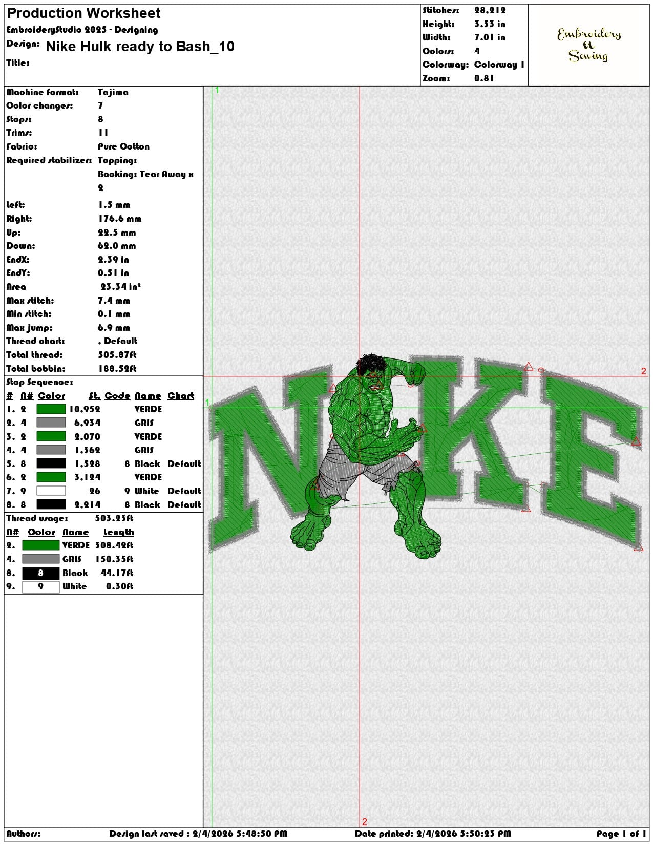 Nike Hulk ready to Bash  - Elegant embroidery design file-instant download — view 3