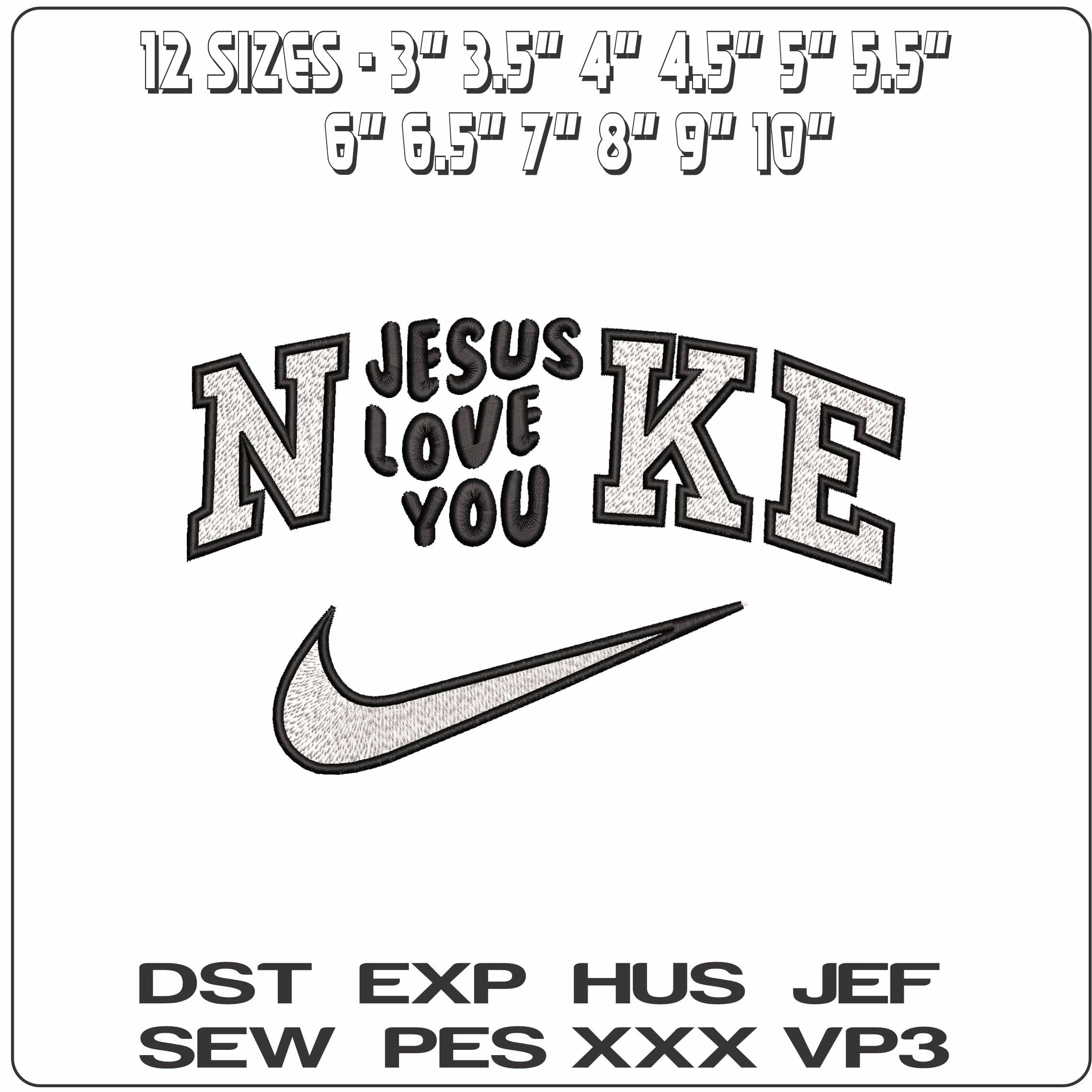 Nike Jesus Loves You  - Elegant embroidery design file-instant download — view 2