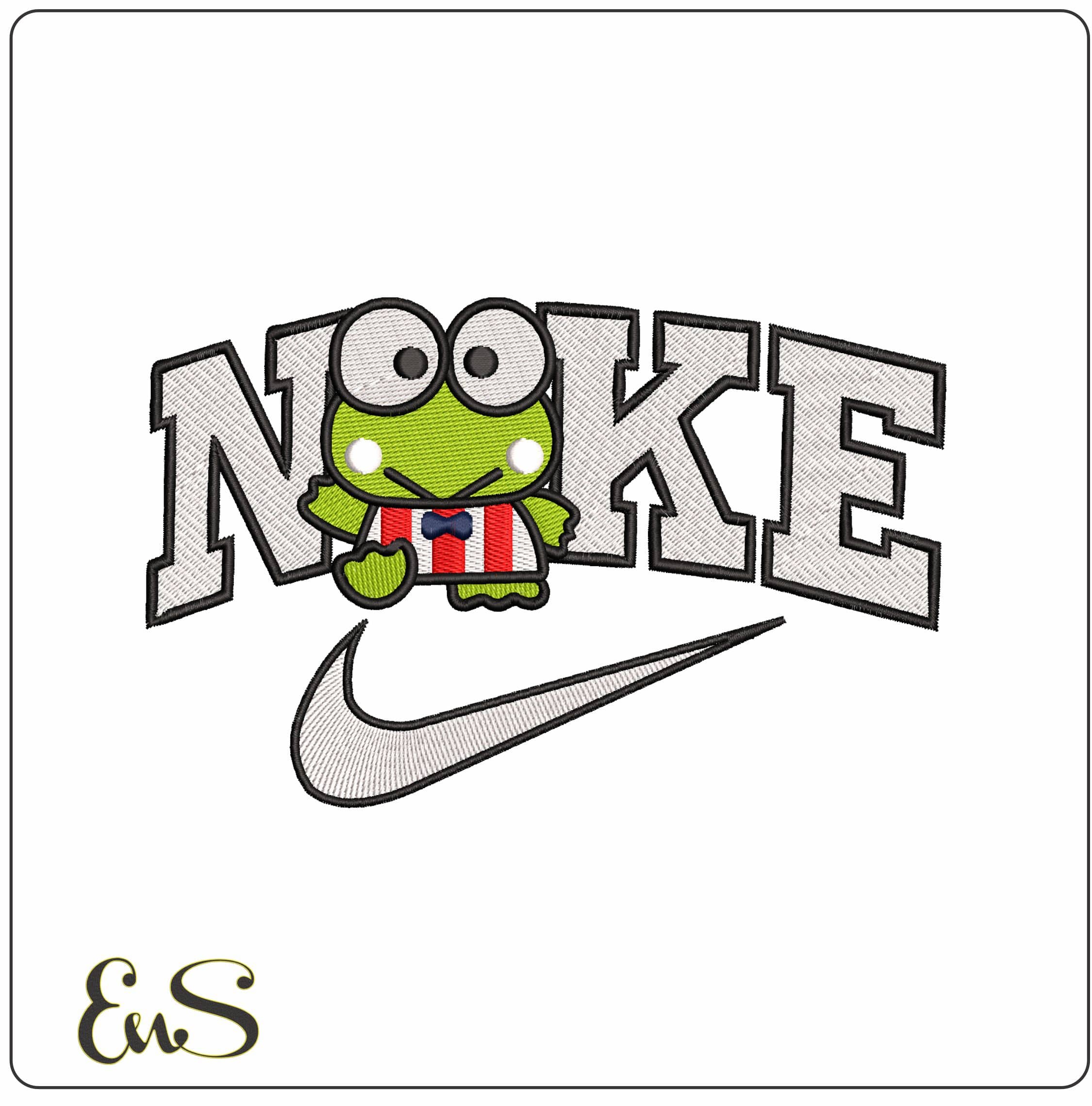 Nike Keroppi Frog Hello Kitty  - Elegant embroidery design file-instant download