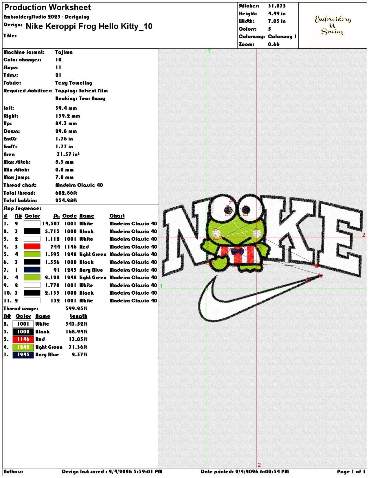 Nike Keroppi Frog Hello Kitty  - Elegant embroidery design file-instant download — view 3