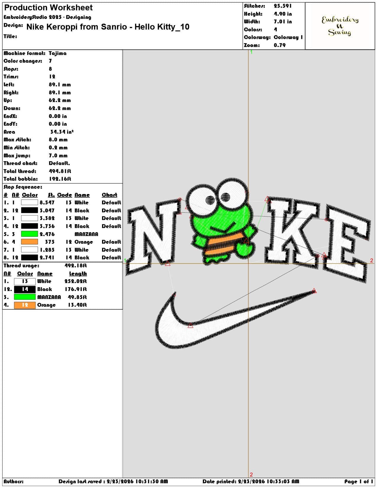 Nike Keroppi from Sanrio Hello Kitty  - Elegant embroidery design file-instant download — view 3