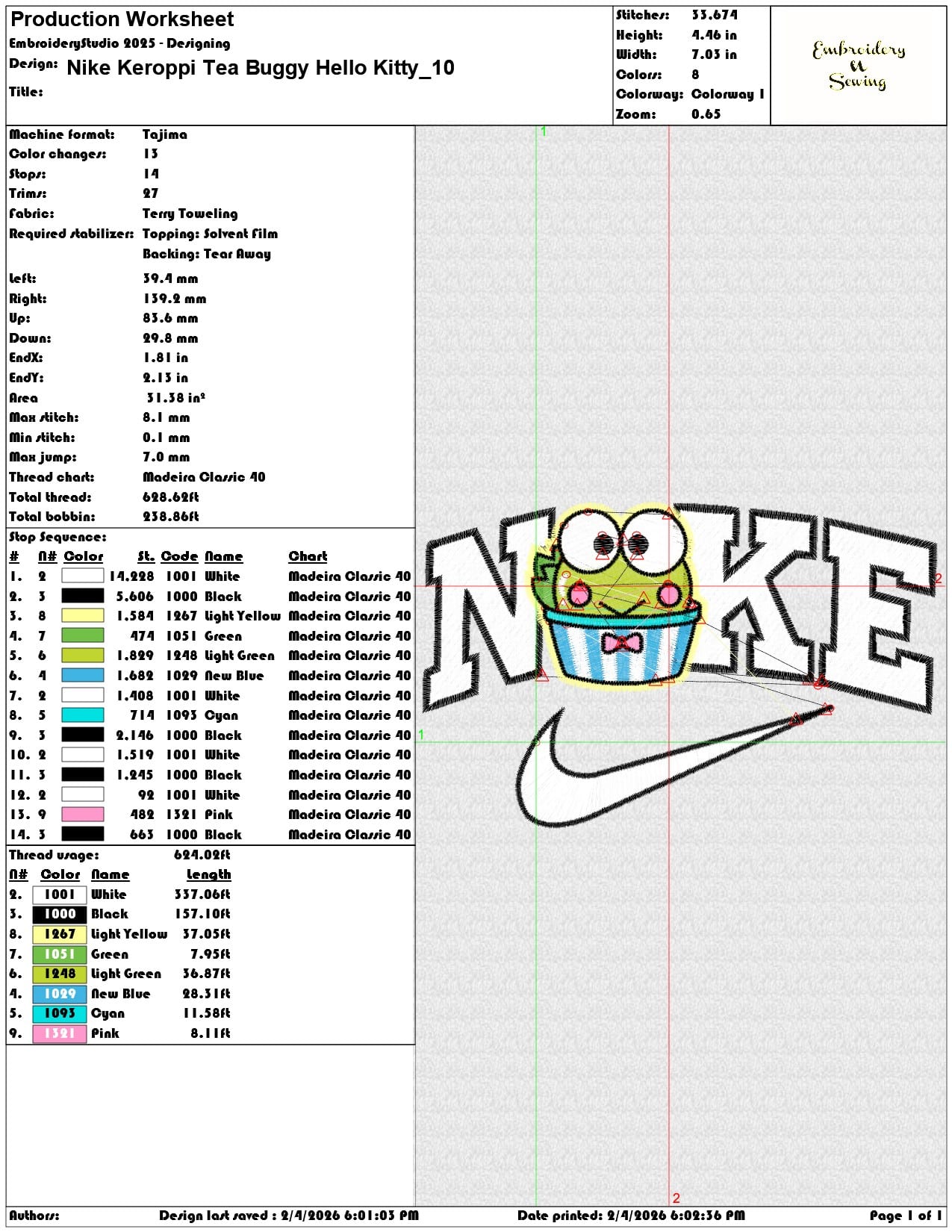 Nike Keroppi Tea Buggy Hello Kitty  - Elegant embroidery design file-instant download — view 3