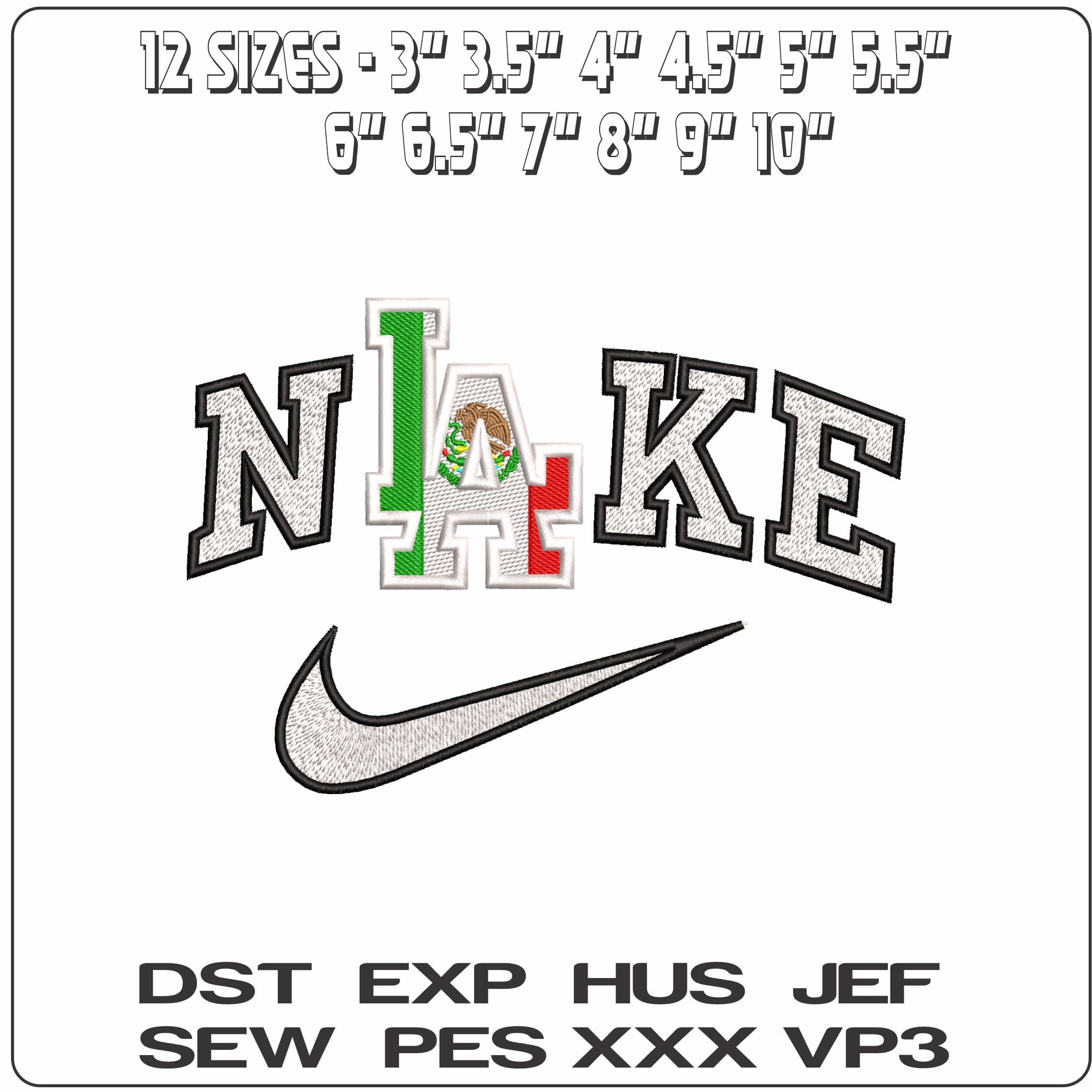Nike L A Mexican insert  - Elegant embroidery design file-instant download — view 2