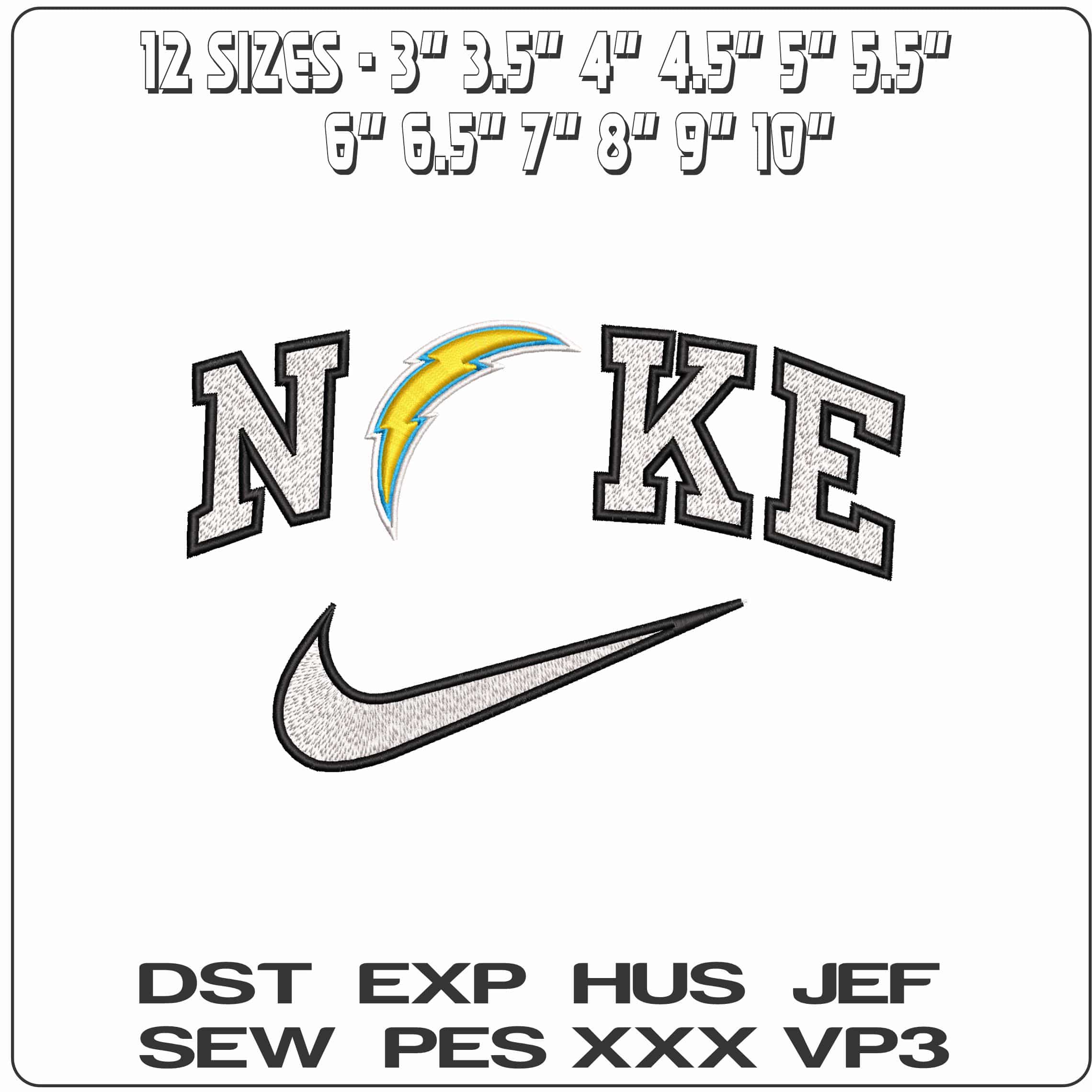 Nike LA Chargers NFL  - Elegant embroidery design file-instant download — view 2