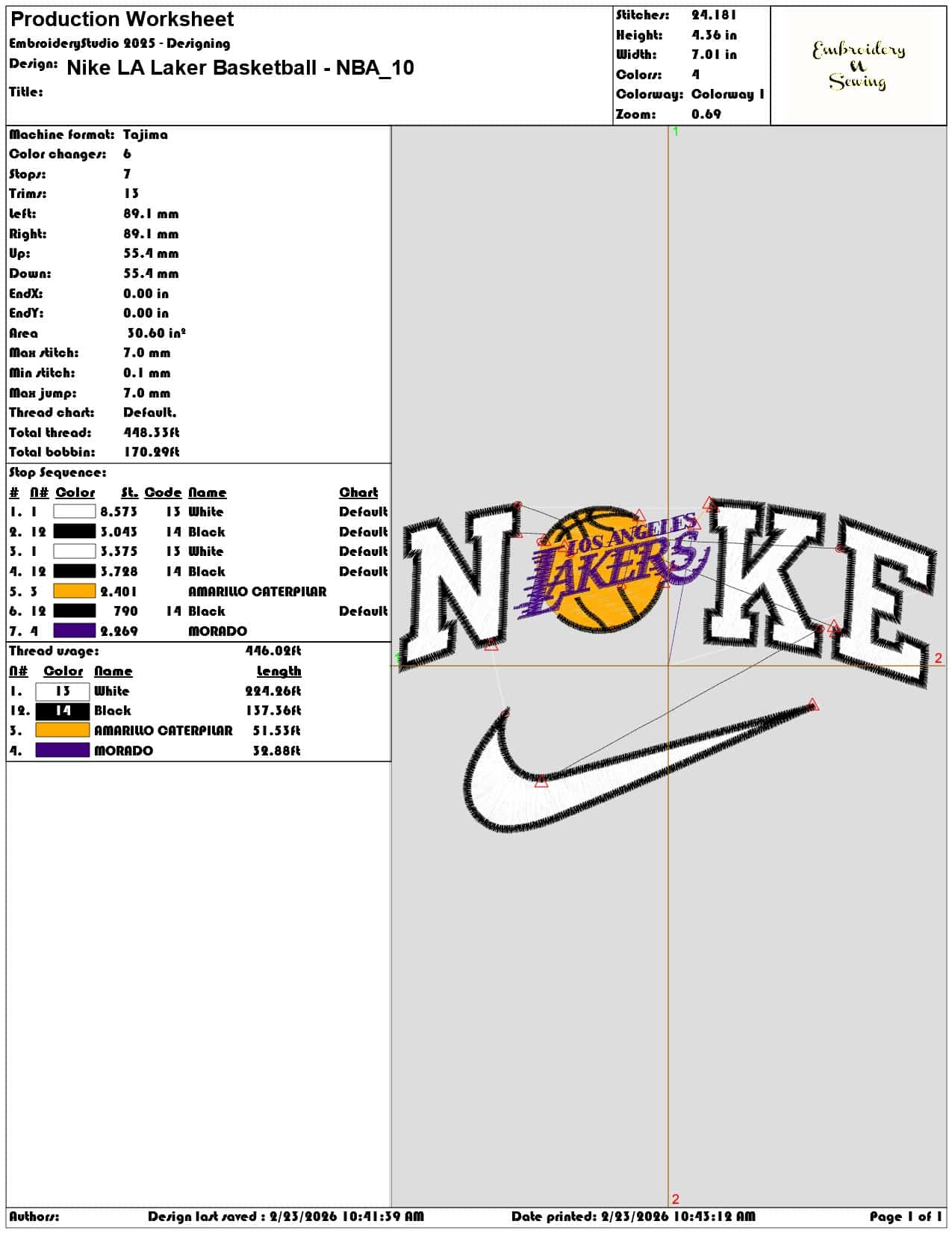 Nike LA Laker Basketball NBA   - Elegant embroidery design file-instant download — view 3