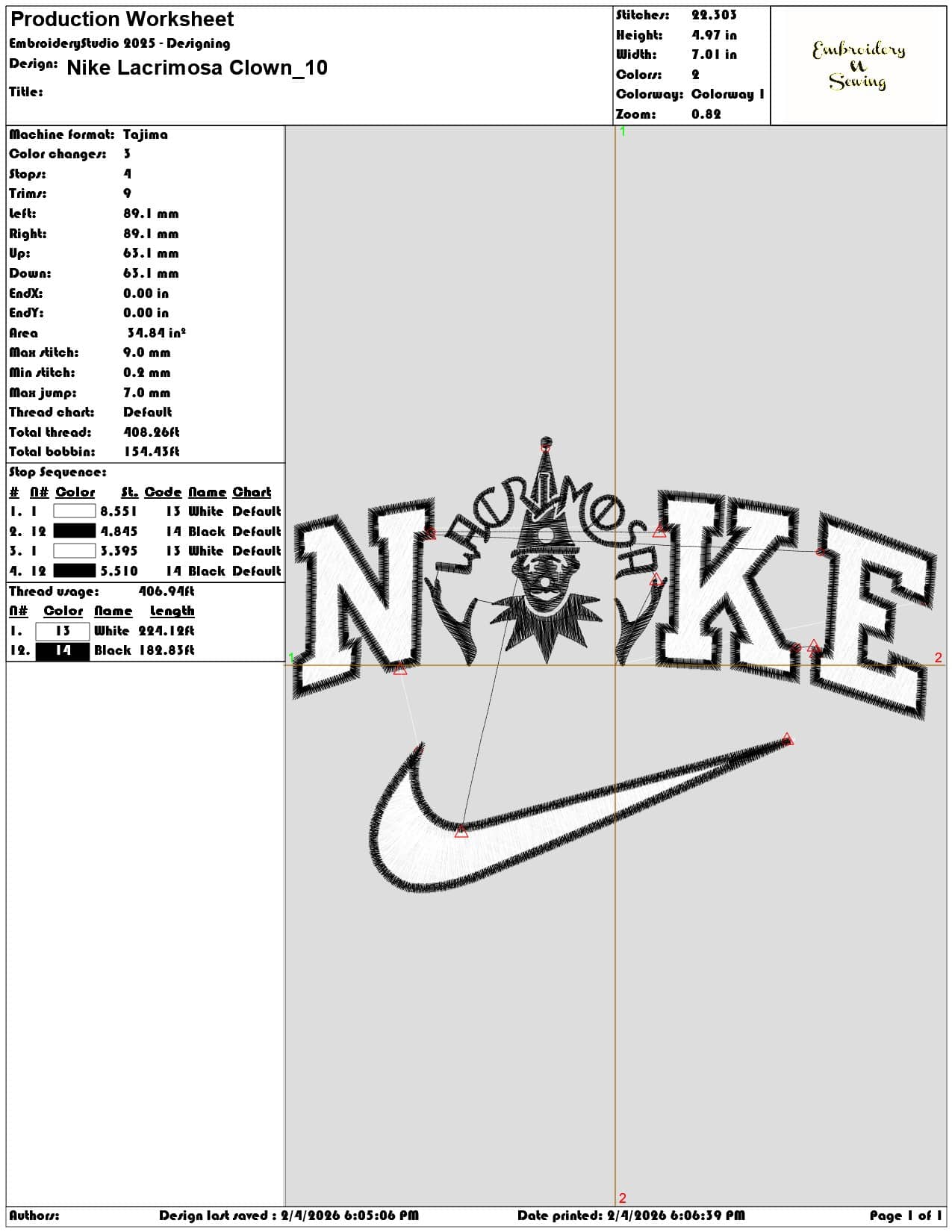Nike Lacrimosa Clown   - Elegant embroidery design file-instant download — view 3