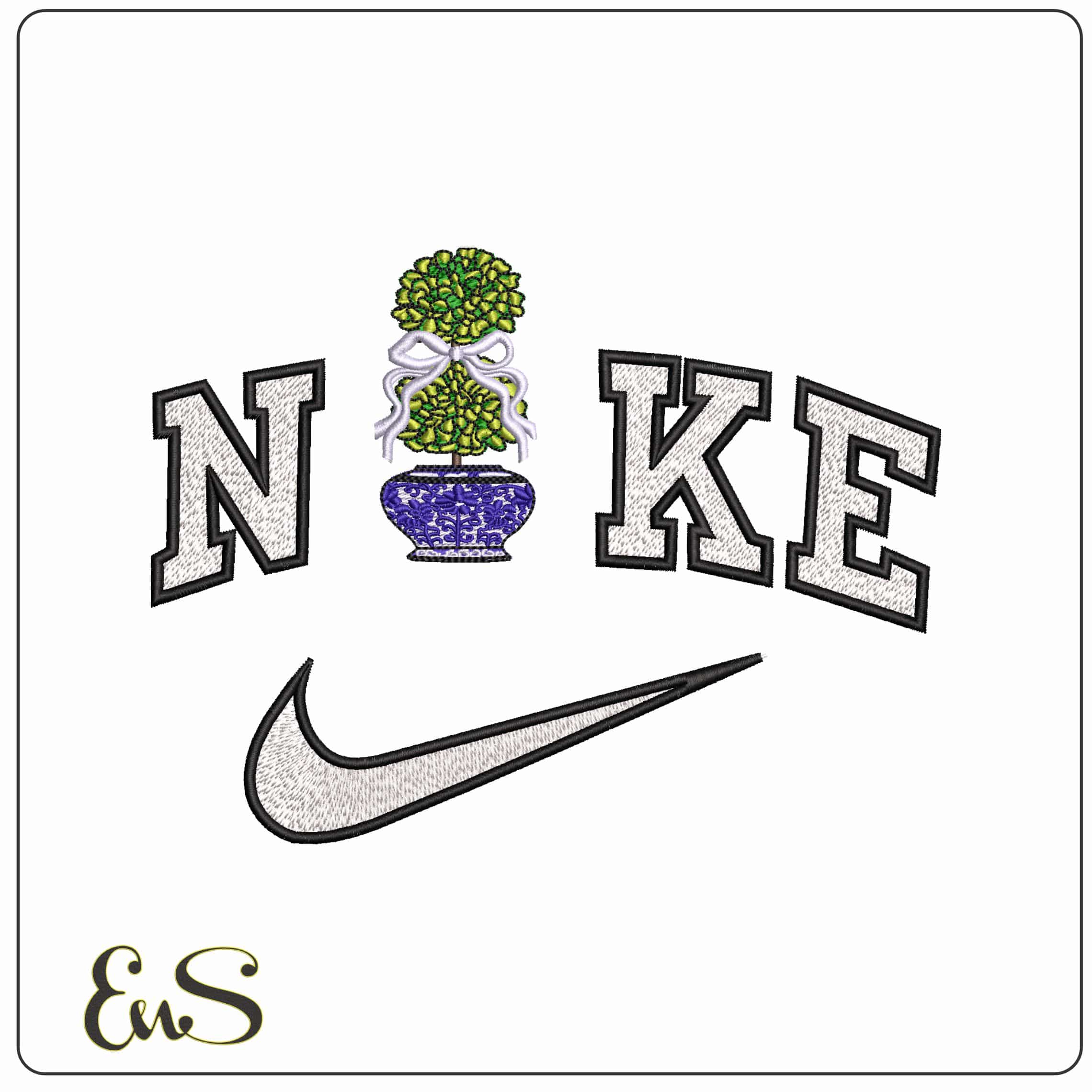 Nike Lemon Tree in Japanese Vase   - Elegant embroidery design file-instant download