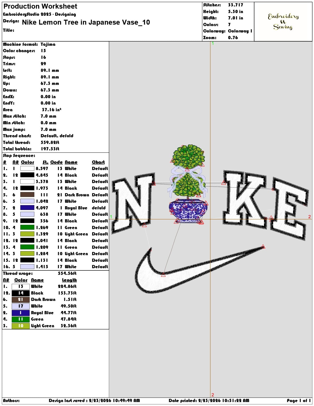 Nike Lemon Tree in Japanese Vase   - Elegant embroidery design file-instant download — view 3