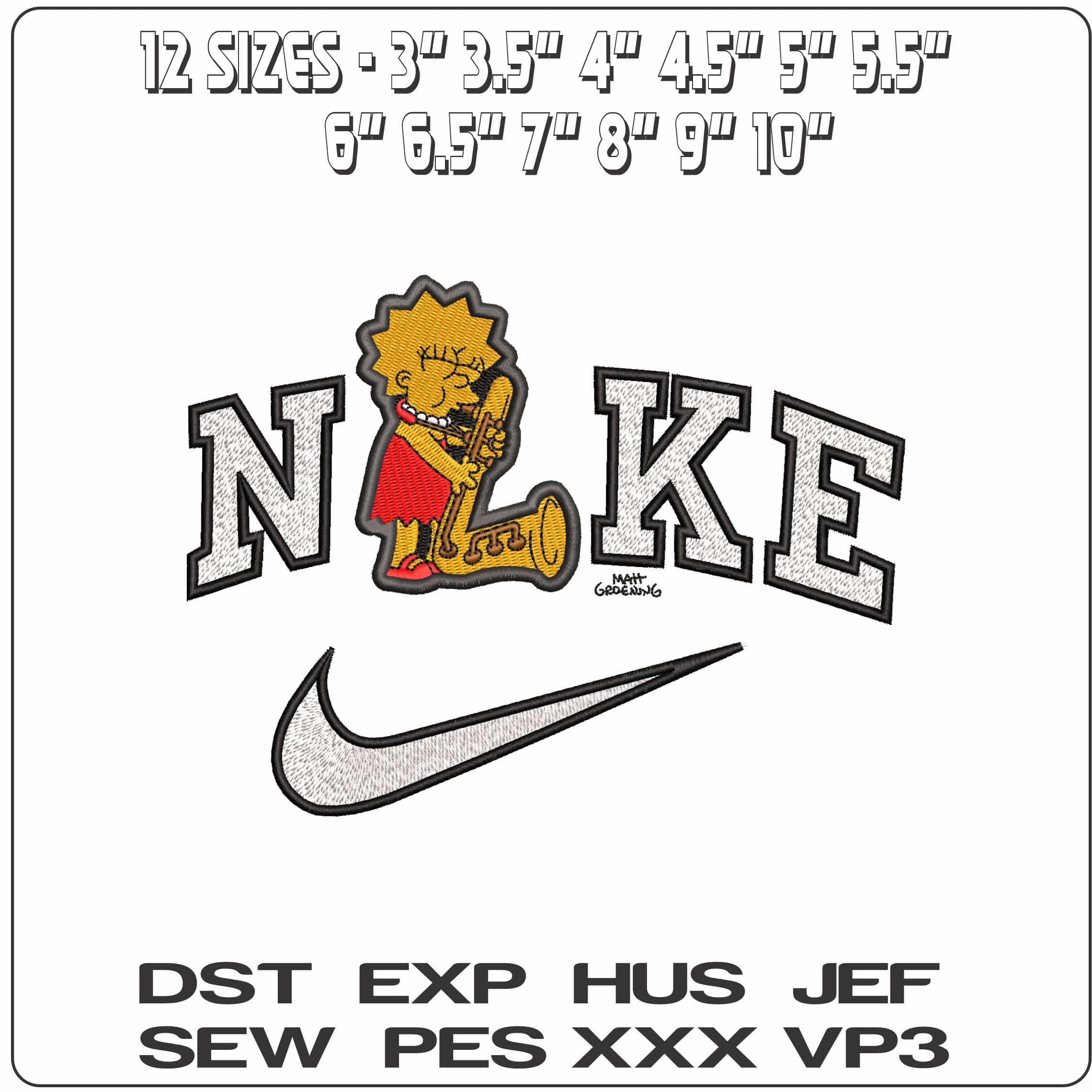 Nike Lisa Simpson Saxaphone The Simspons   - Elegant embroidery design file-instant download — view 2