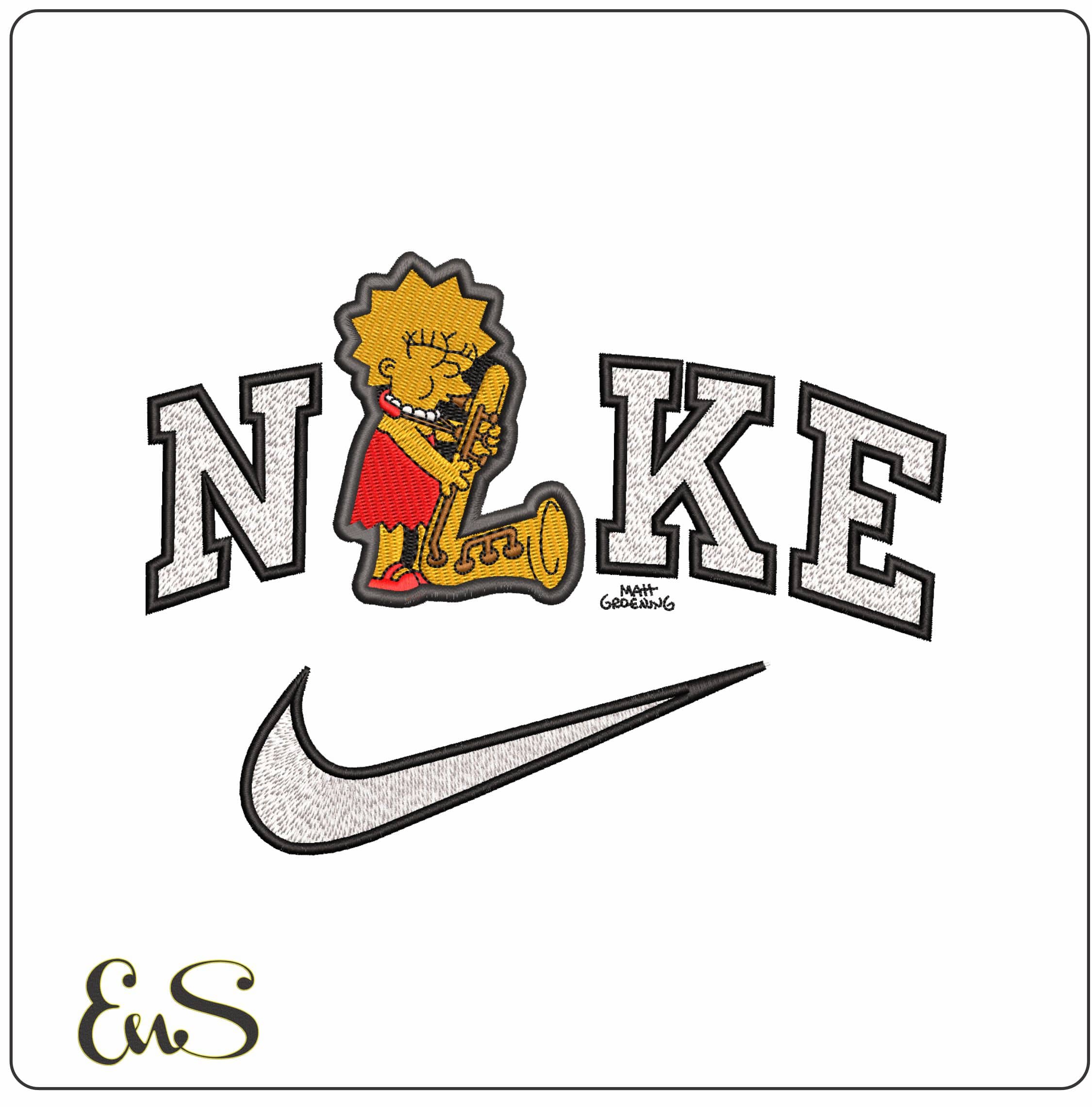 Nike Lisa Simpson Saxaphone The Simspons   - Elegant embroidery design file-instant download