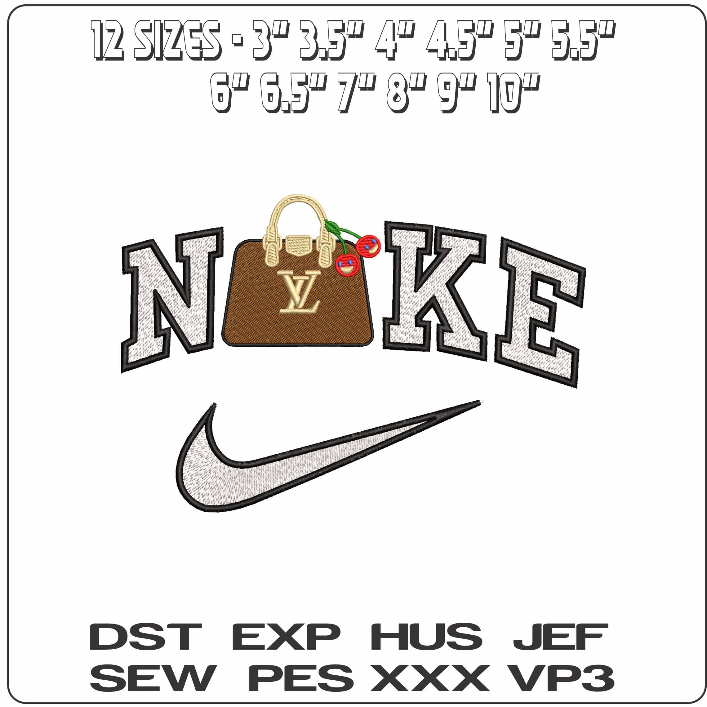 Nike Louis Vuitton LV Bag with Cherries   - Elegant embroidery design file-instant download — view 2