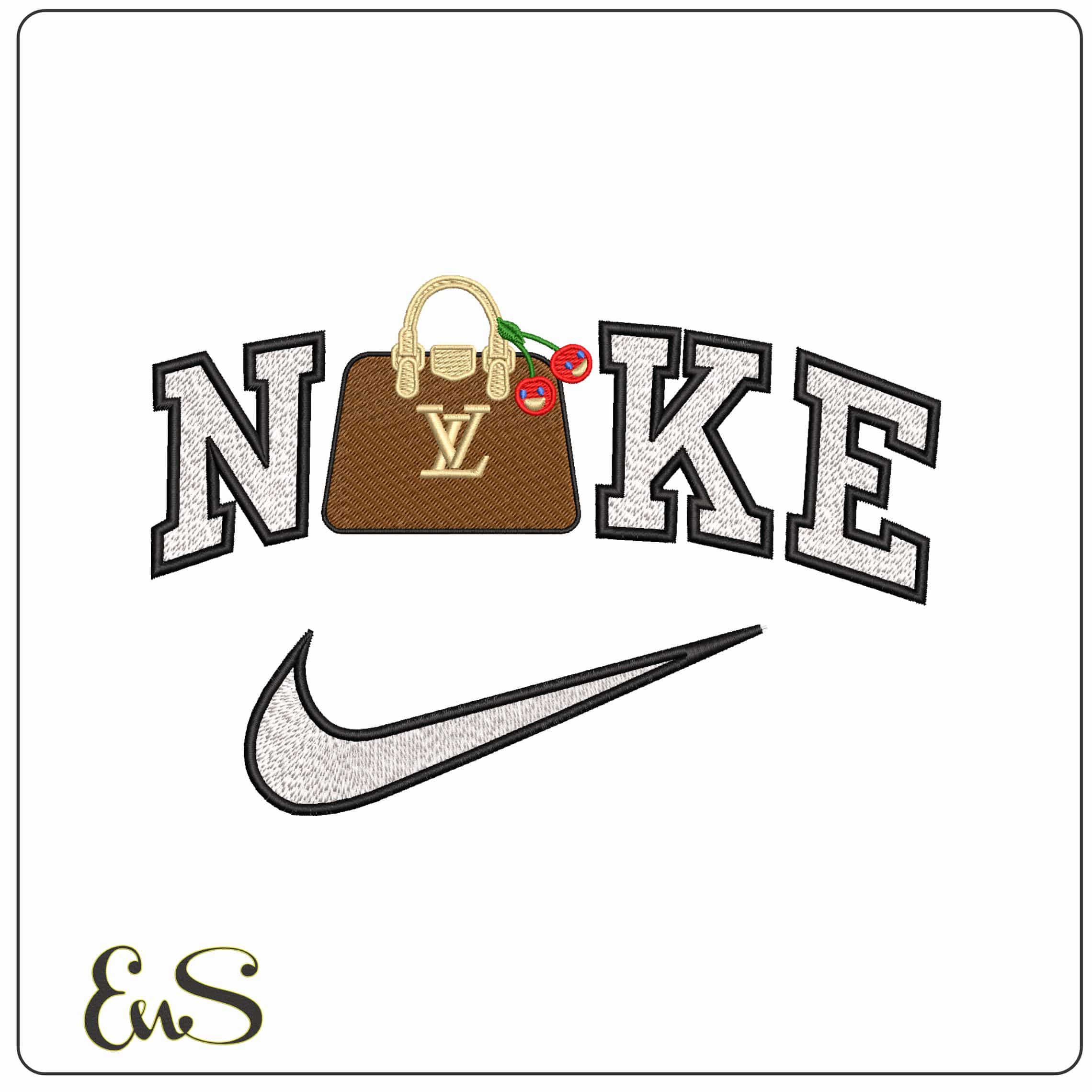 Nike Louis Vuitton LV Bag with Cherries   - Elegant embroidery design file-instant download