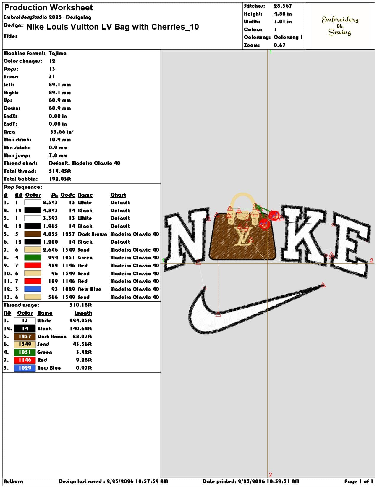 Nike Louis Vuitton LV Bag with Cherries   - Elegant embroidery design file-instant download — view 3