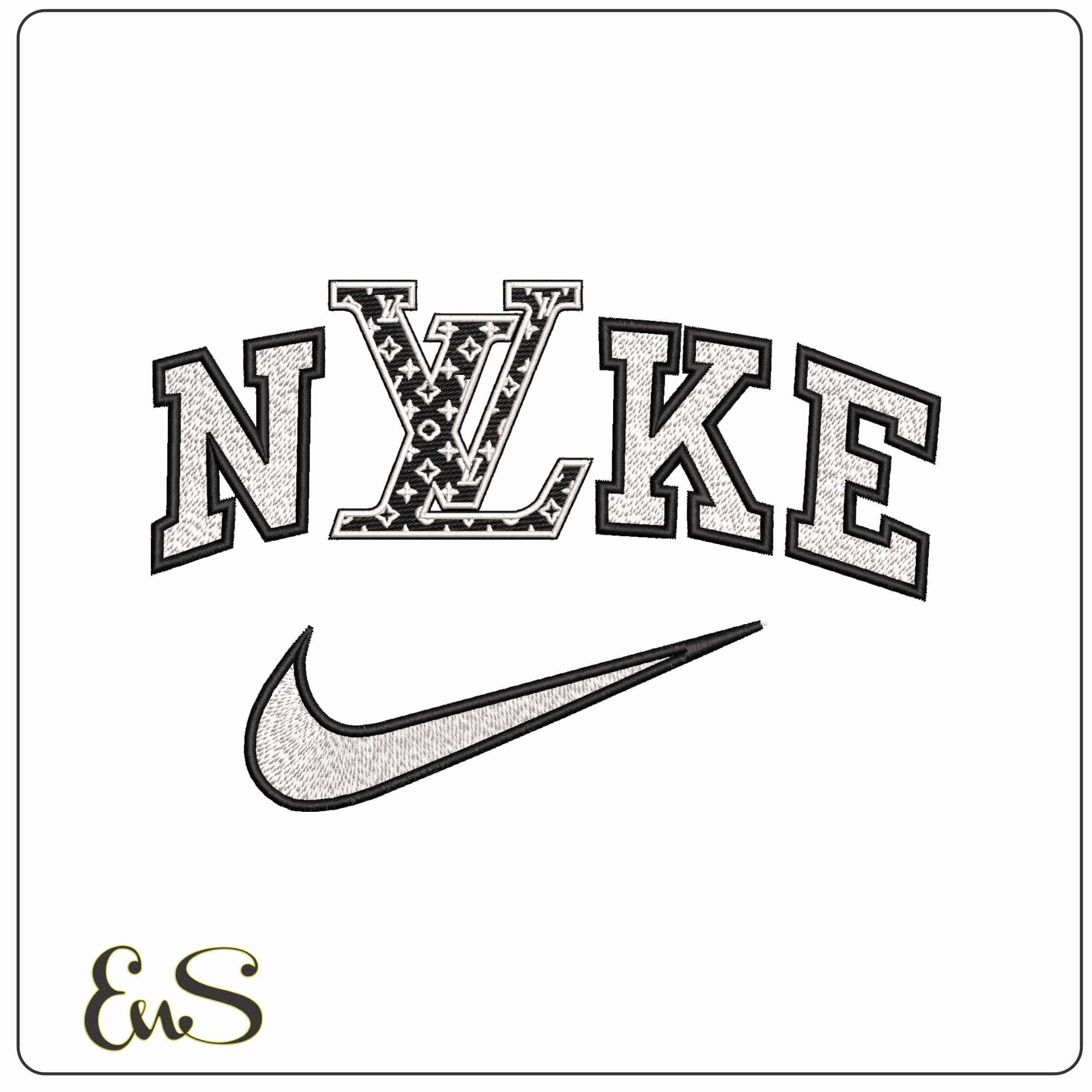 Nike Louis Vuitton LV Black and White   - Elegant embroidery design file-instant download