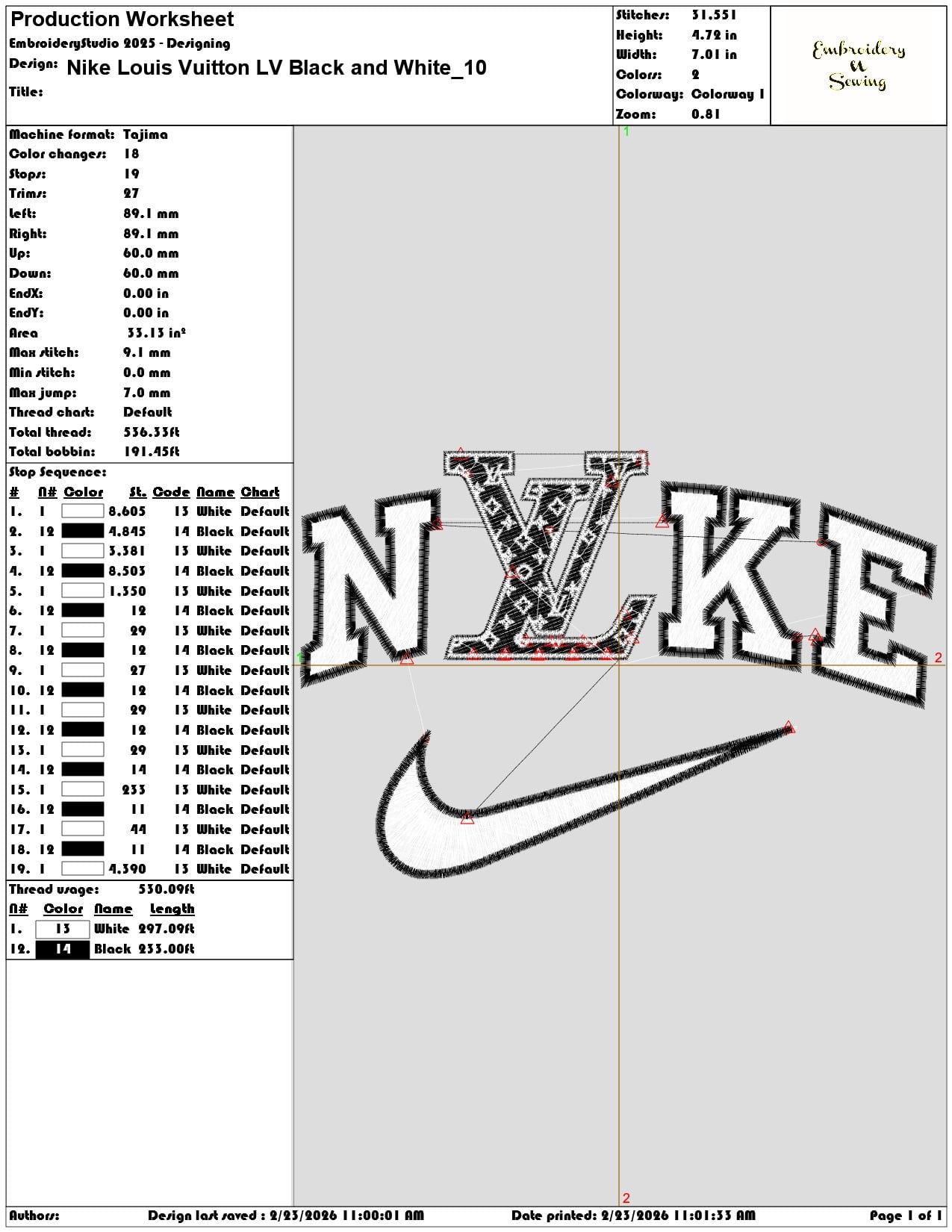 Nike Louis Vuitton LV Black and White   - Elegant embroidery design file-instant download — view 3