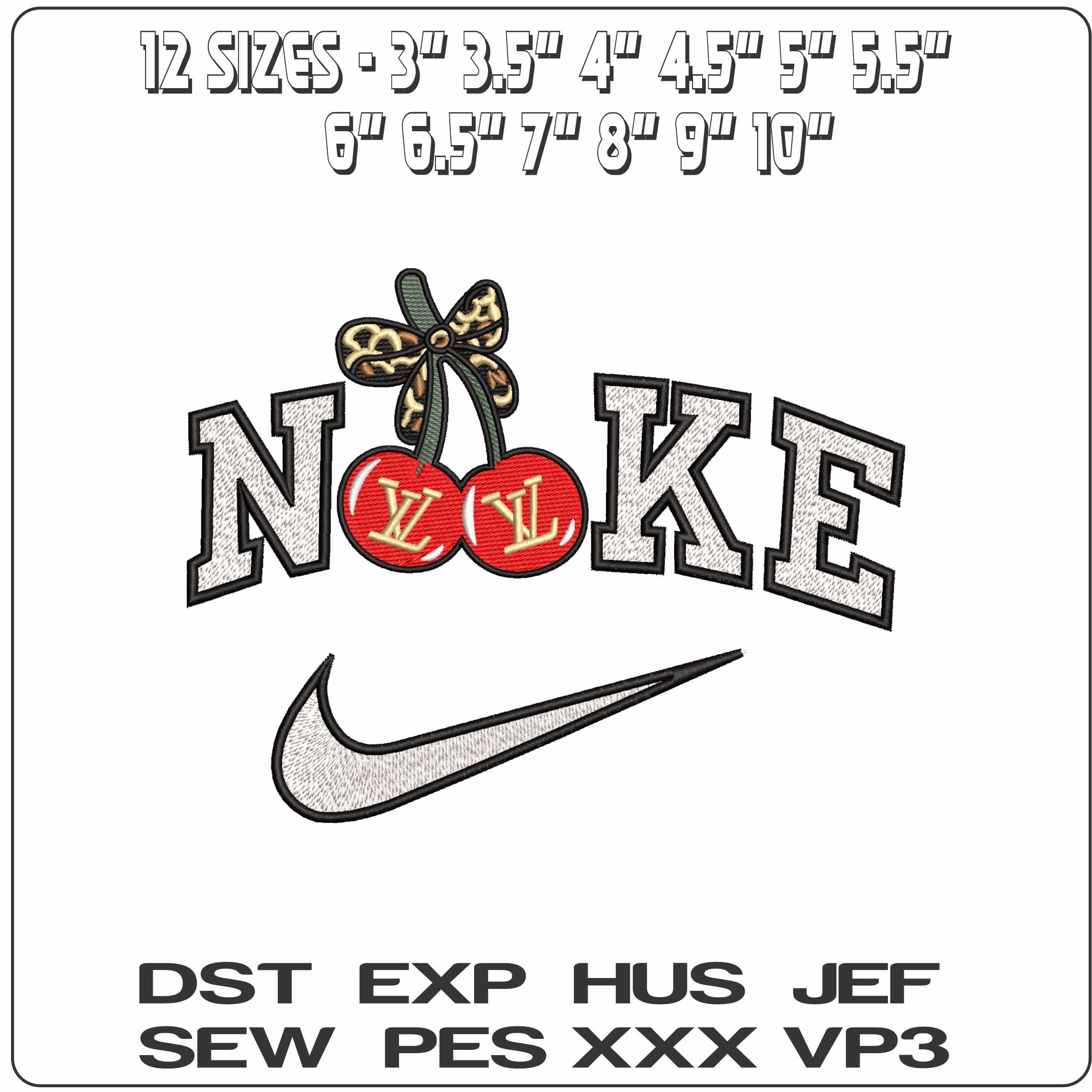 Nike Louis Vuitton LV Cherries with bow   - Elegant embroidery design file-instant download — view 2