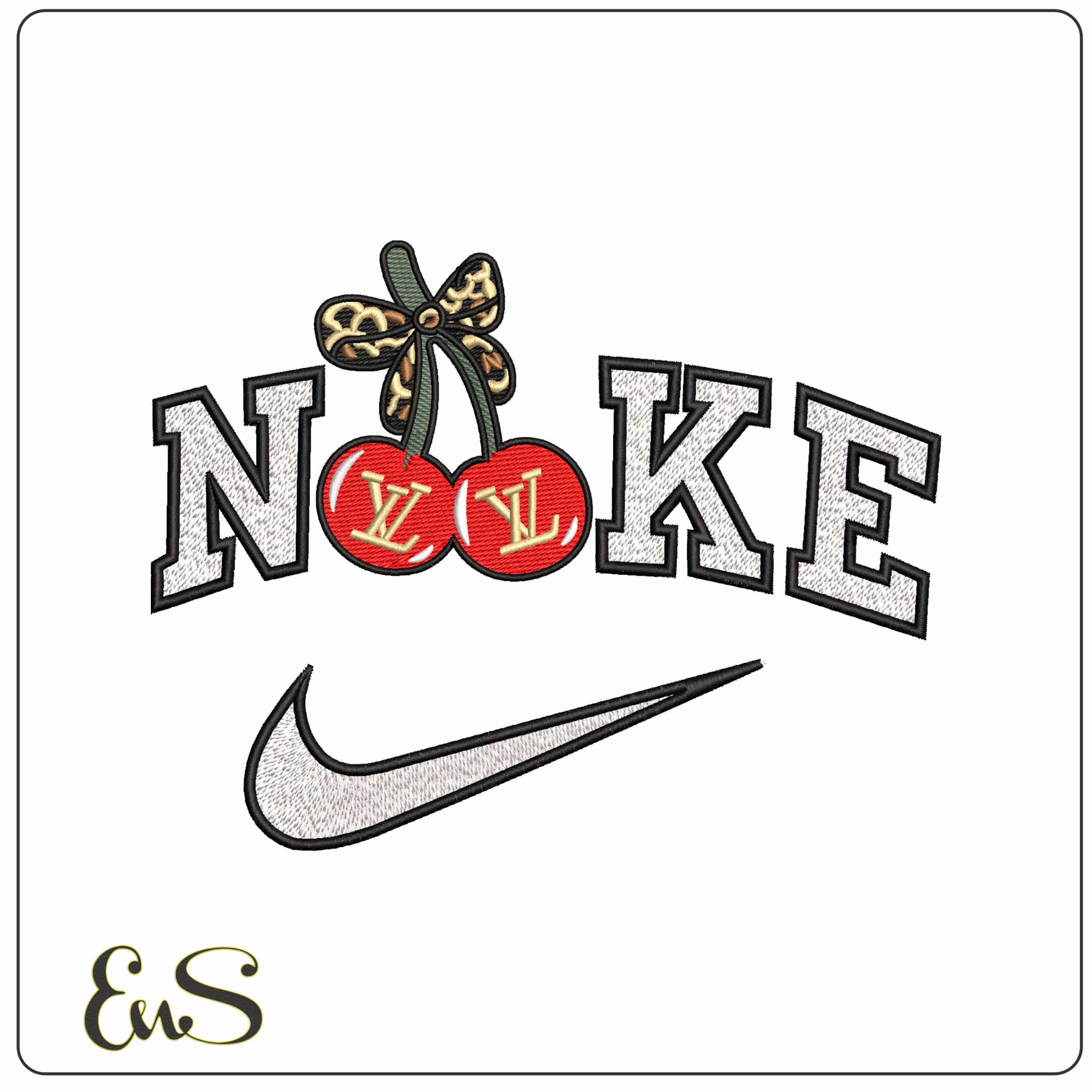 Nike Louis Vuitton LV Cherries with bow   - Elegant embroidery design file-instant download