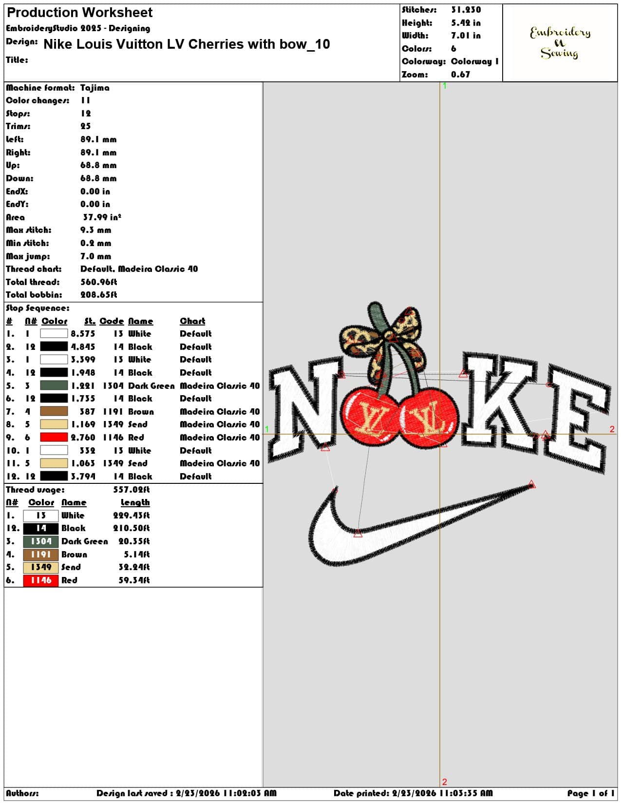 Nike Louis Vuitton LV Cherries with bow   - Elegant embroidery design file-instant download — view 3